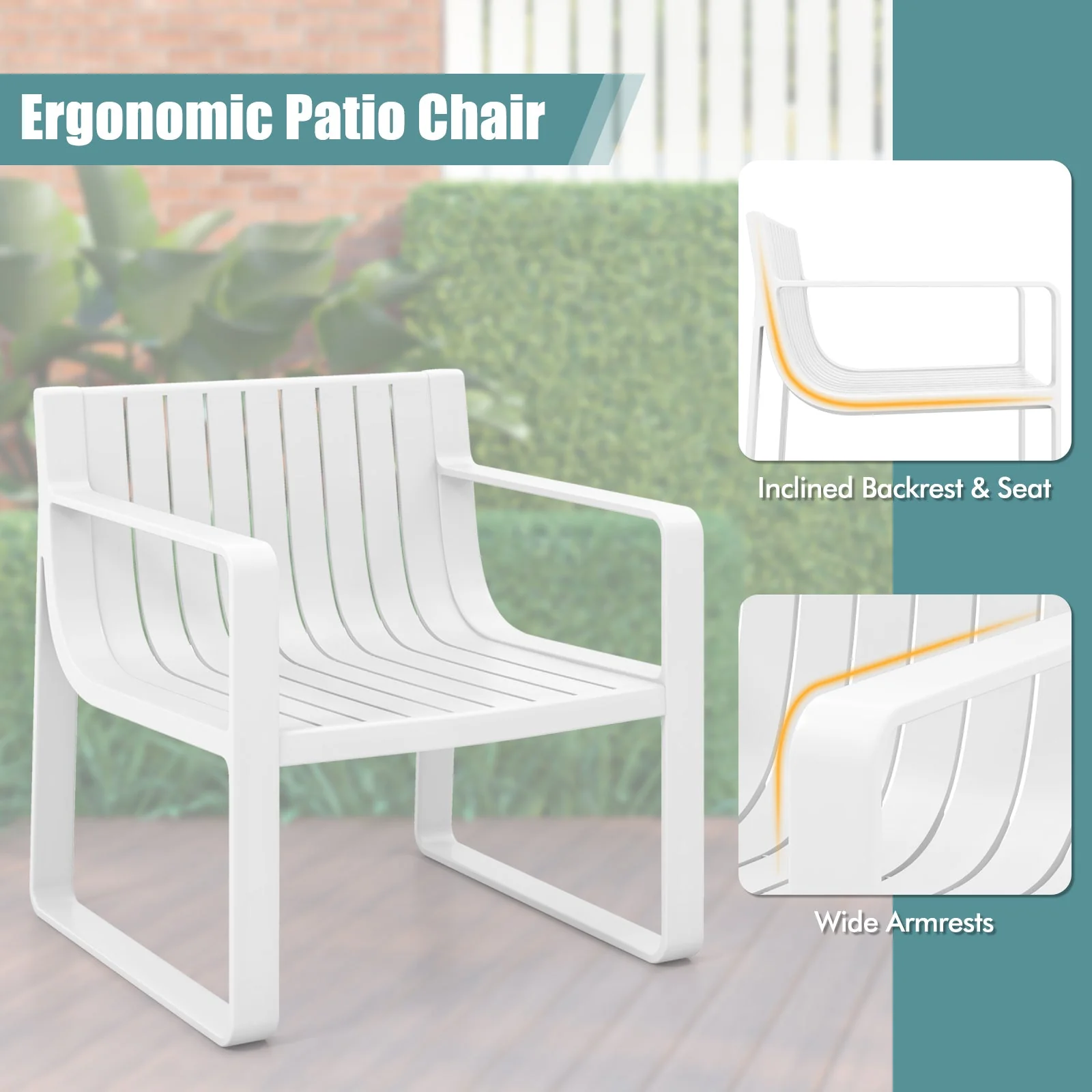 Patio Chairs Set of 2 with Curved Backrests and Seats - White - Image 6