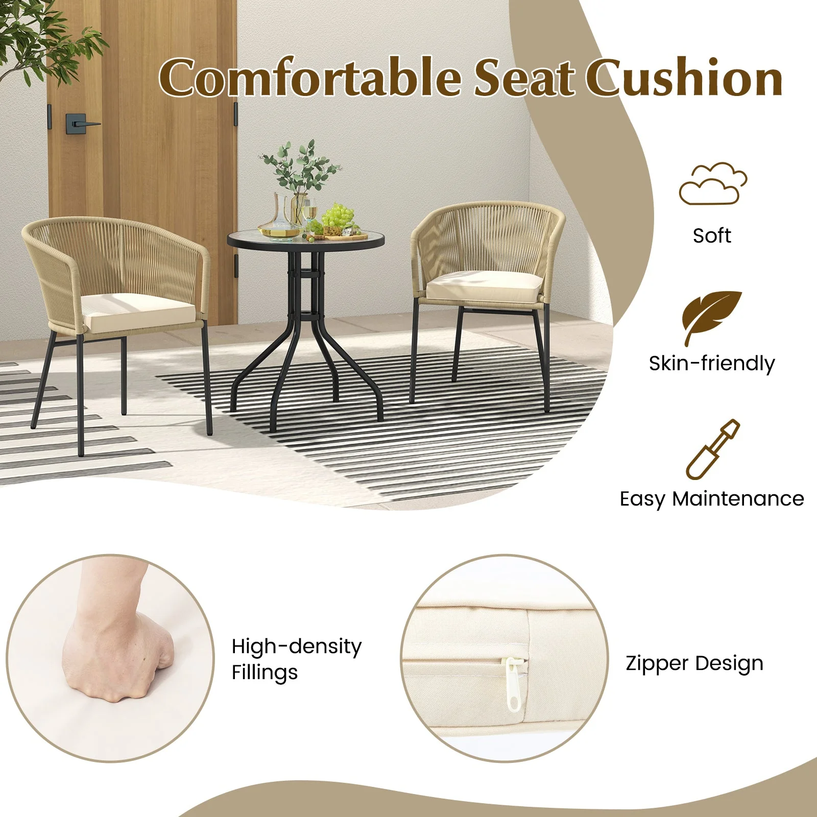 Patio Chairs Set of 4 with Curved Backrest and Seat Cushion - Image 6