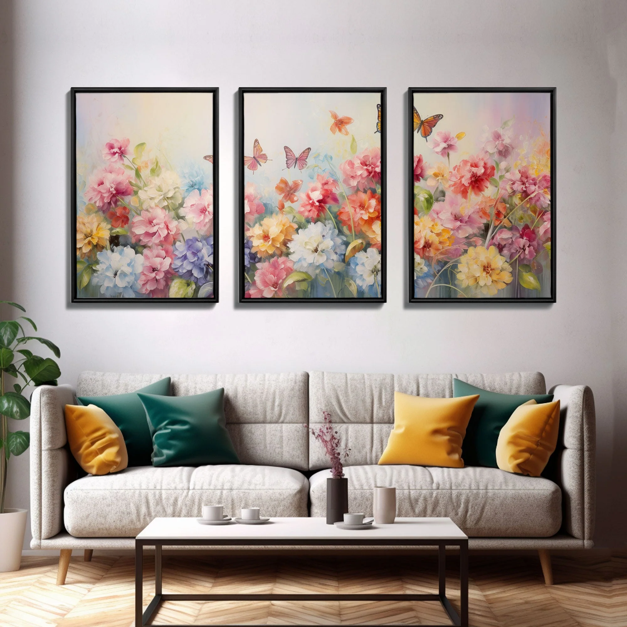 Peony Wall Art, Butterflies Art, Canvas Print, 3 Piece Wall Art - Image 11
