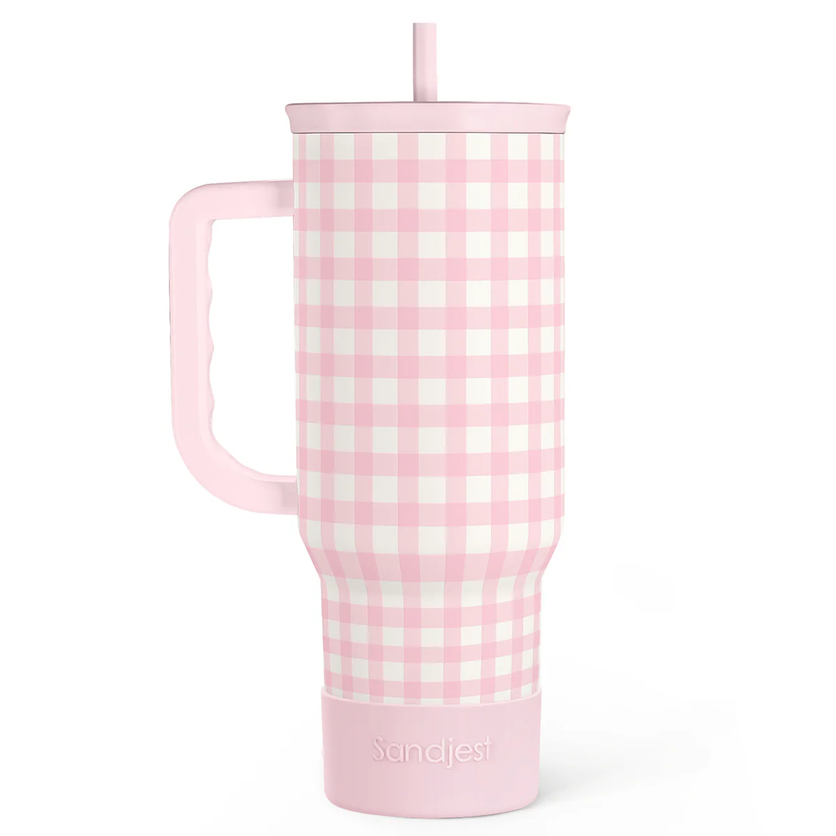 Pink Gingham 40oz Slider with Handle and Straw - Valentine's Day Tumbler - Image 2