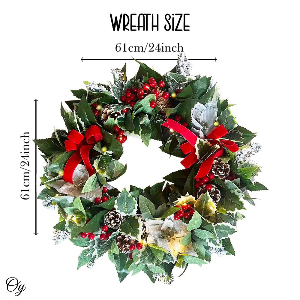 Regal Holiday Glam 24 Christmas Wreath, Prelit with Frosty Branches, Snowy Pinecones, Red Bows and Berry Clusters by OrnamentallyYou - Image 2