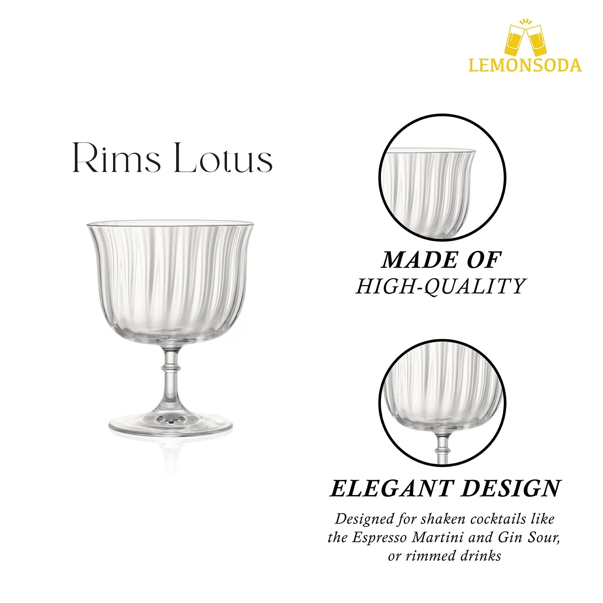 Rims Orient-Coupe Dessert/Paloma Ribbed Martini & Wine Glasses - (Lotus) - 9.25oz - Image 6