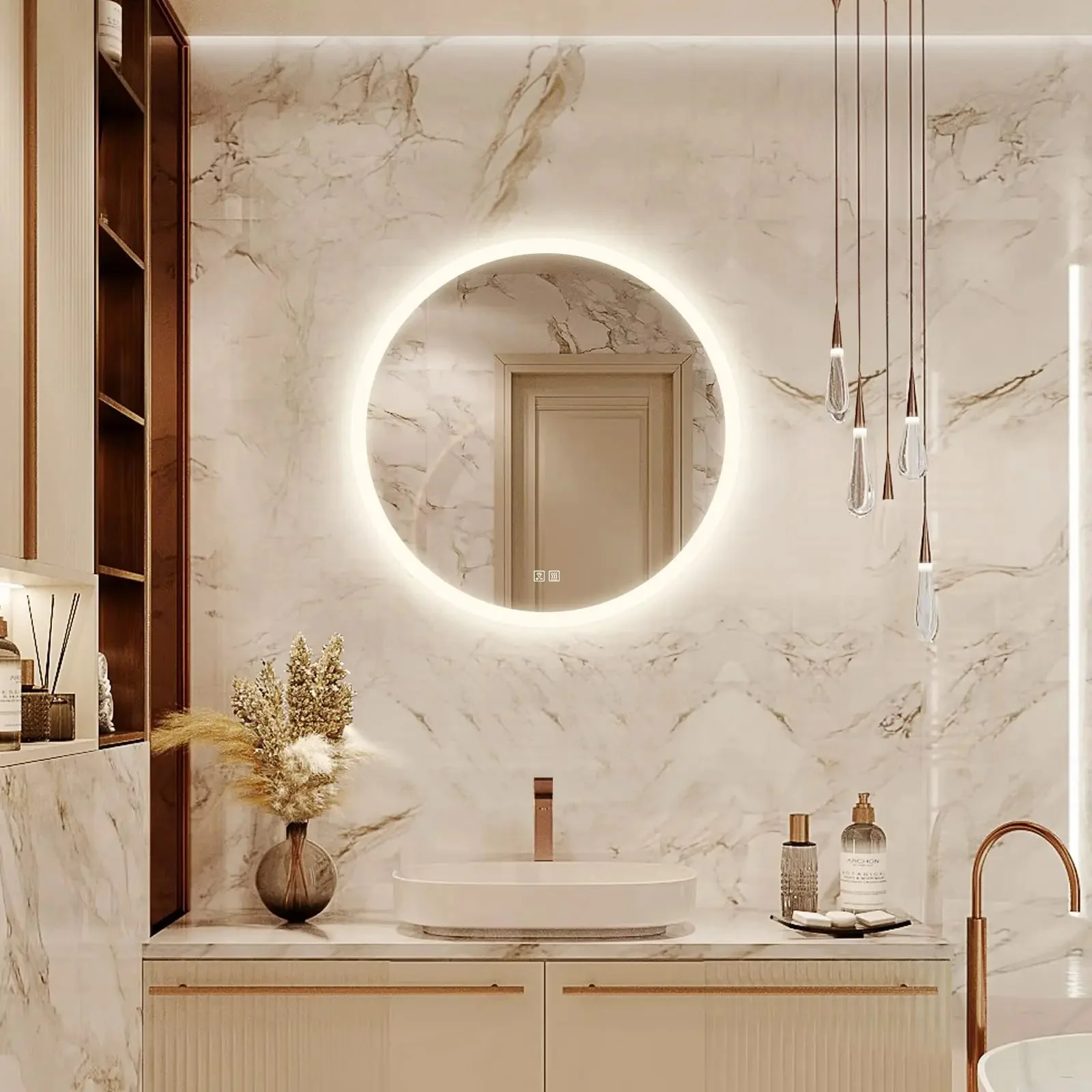 Round LED Bathroom, Vanity Mirror With Dimmable Lights - Image 8