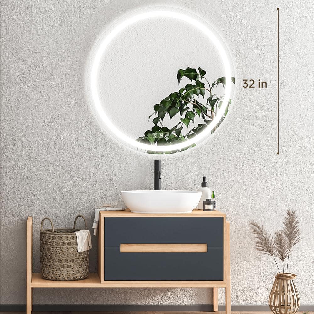 Round Led Mirror Bathroom, Vanity, With Dimmable Lights - Image 3