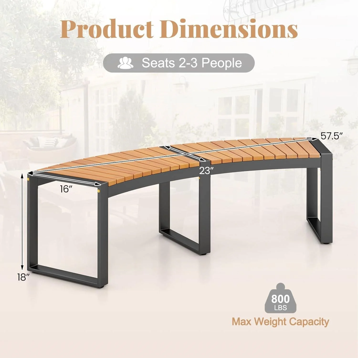 Set of 2 - Outdoor, Metal, Backless Garden Bench with Modern Curved Design - Image 5