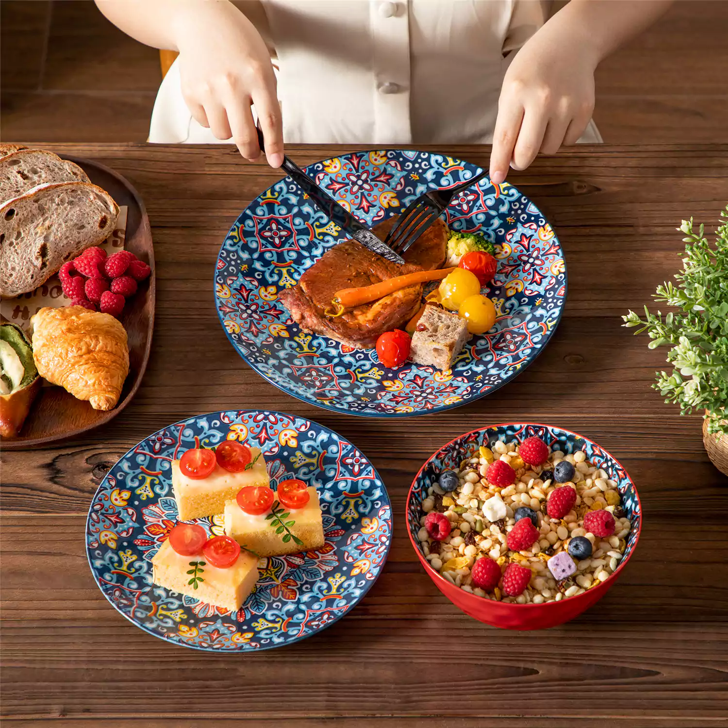 Simi 12 Piece Dinnerware Set with Front-Only Pattern - Image 24