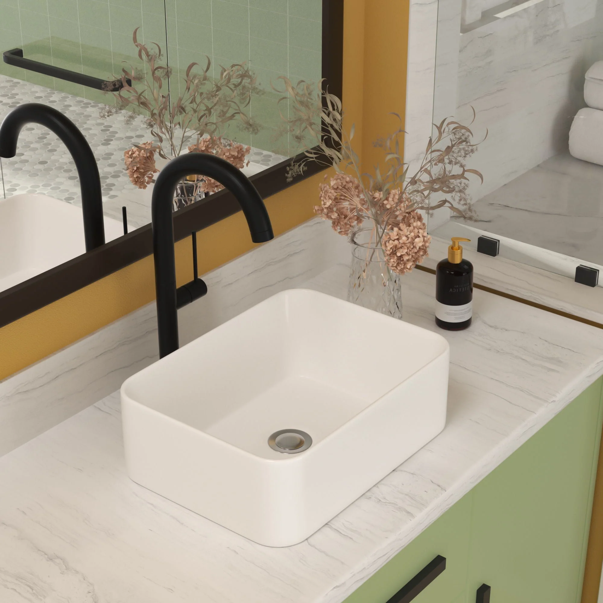 Sleek Ceramic Rectangular Vessel Bathroom Sink by Couch - Image 8