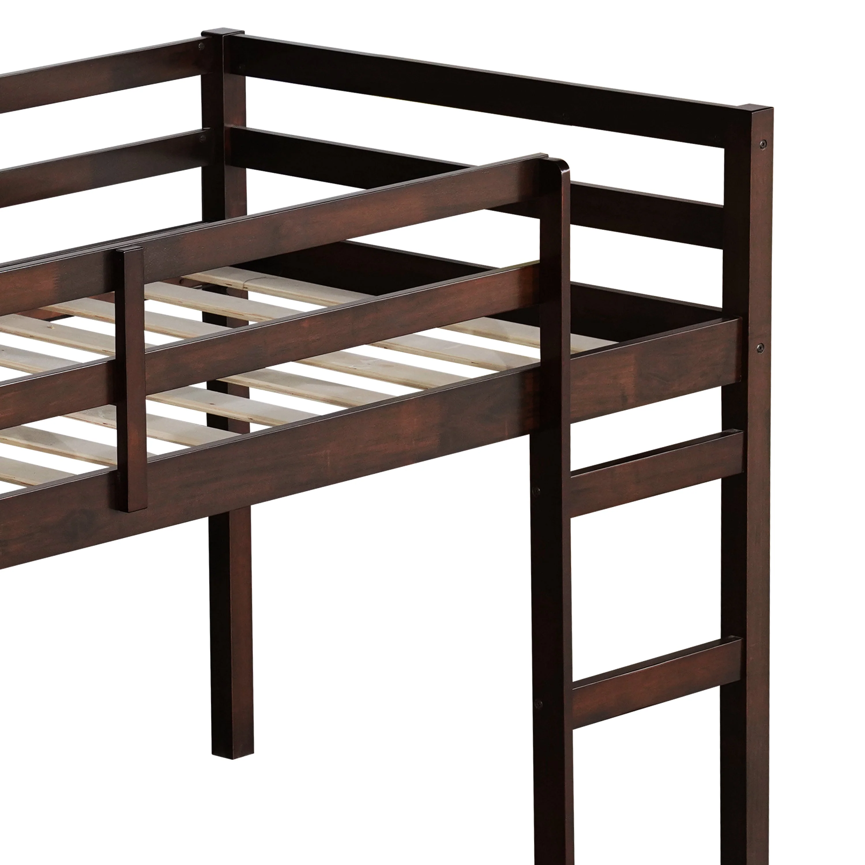 Solid Wooden, Rubber Wooden Twin Loft Bed with Ladder, Espresso - Image 13