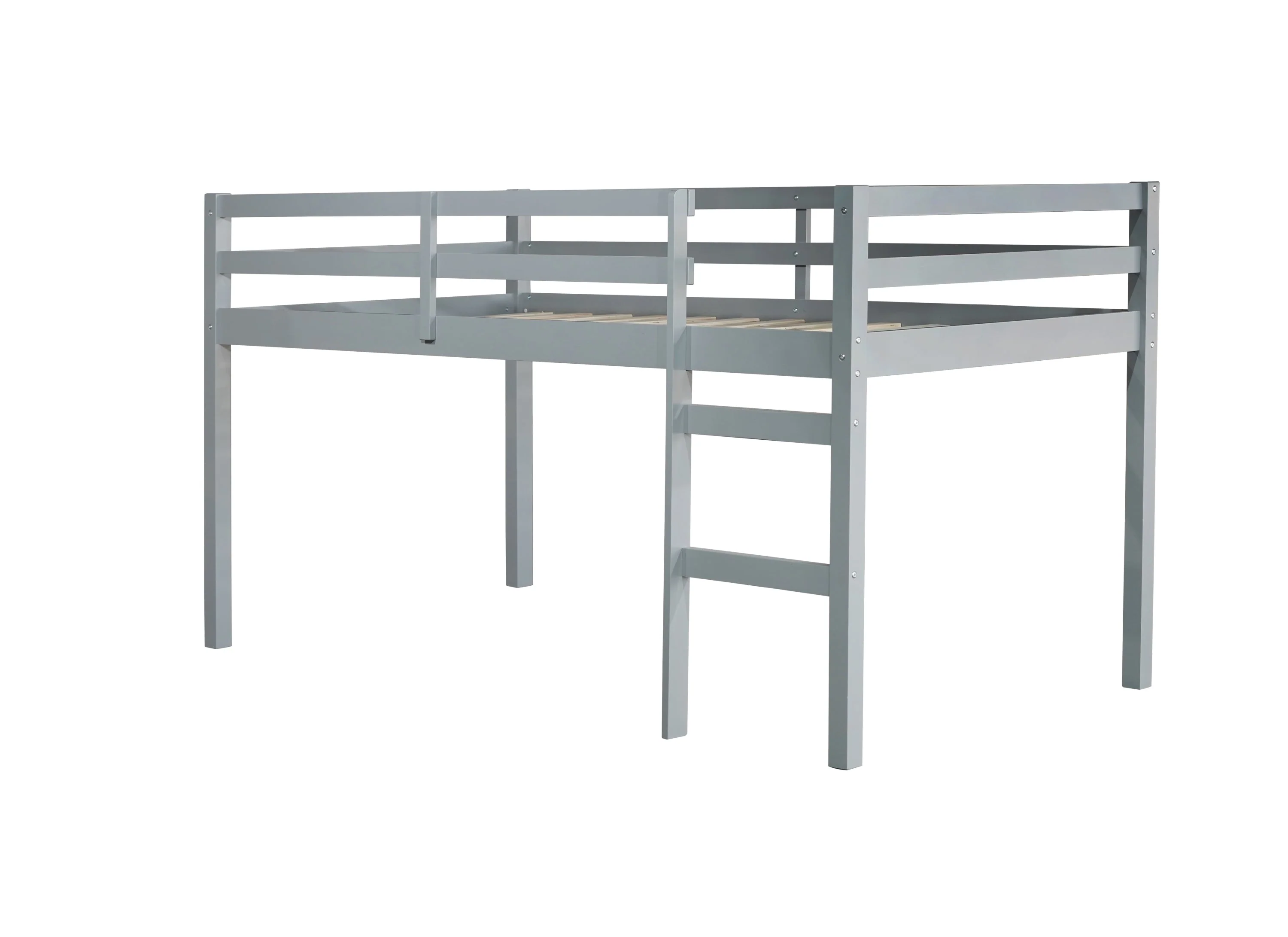 Solid Wooden, Rubber Wooden Twin Loft Bed with Ladder, Grey - Image 12