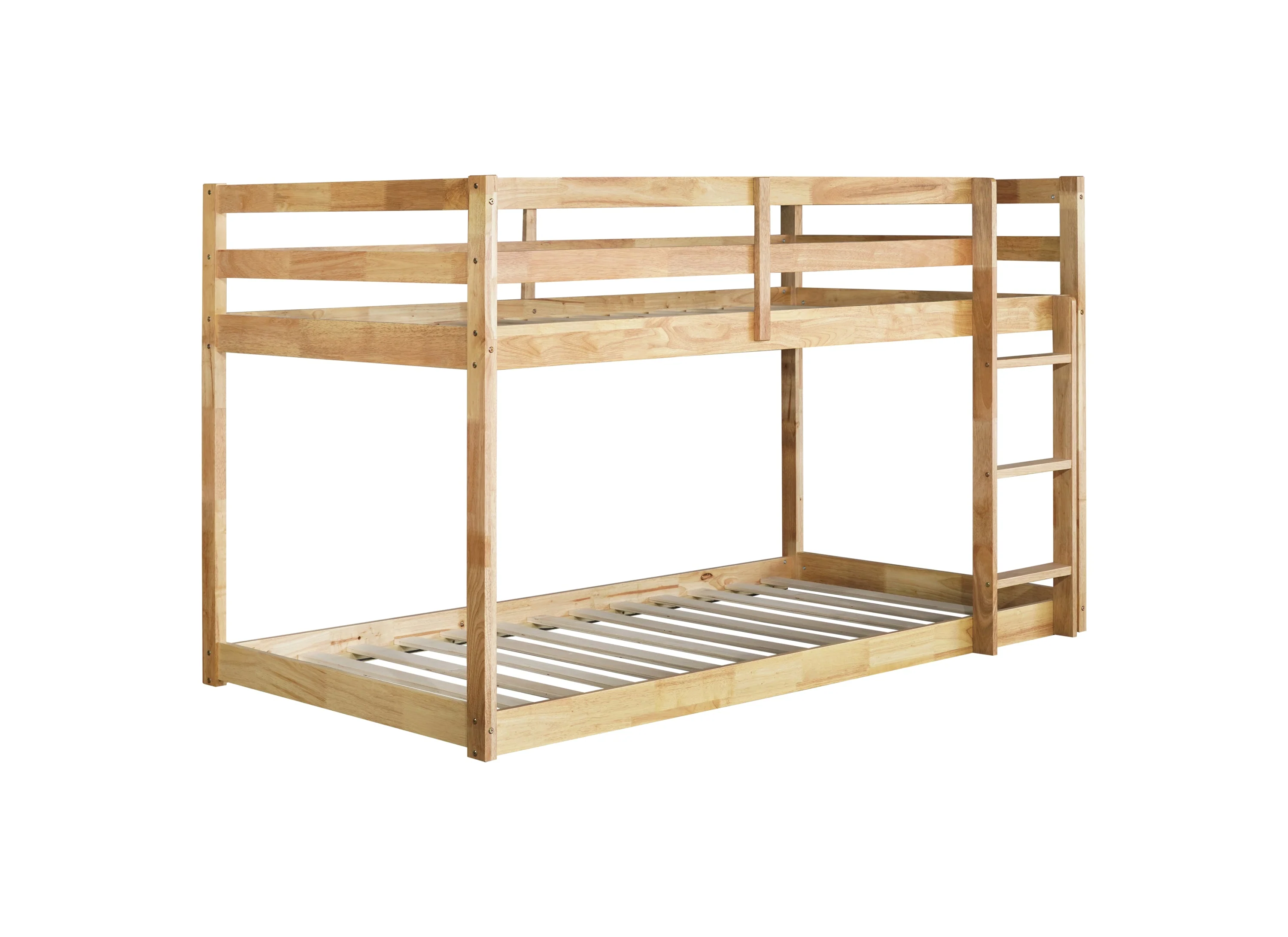 Solid Rubber Wooden Twin-Over-Twin Loft Bed with Ladder, Natural - Image 14