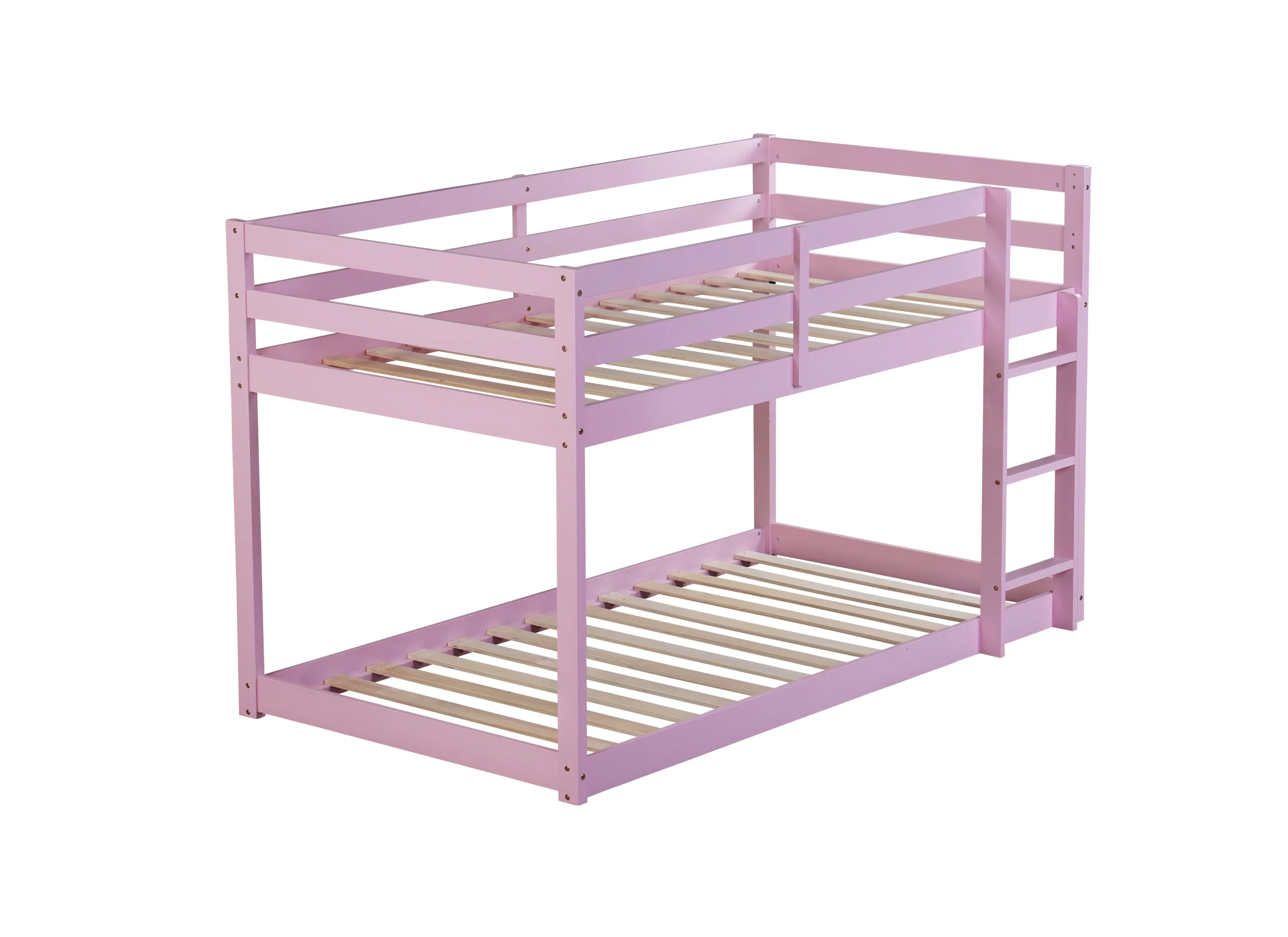 Solid Wooden, Twin over Twin Loft Bed with Ladder - Pink - Image 12
