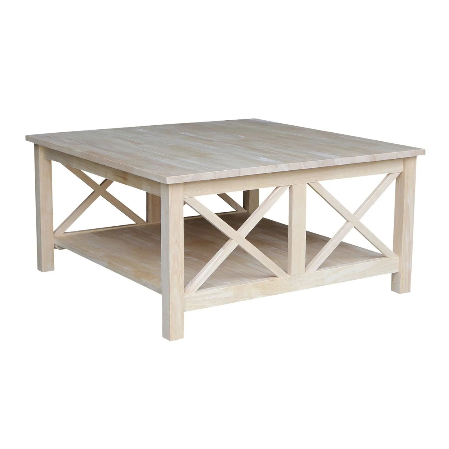Square Unfinished Solid Wood Coffee Table with Bottom Shelf - Image 3