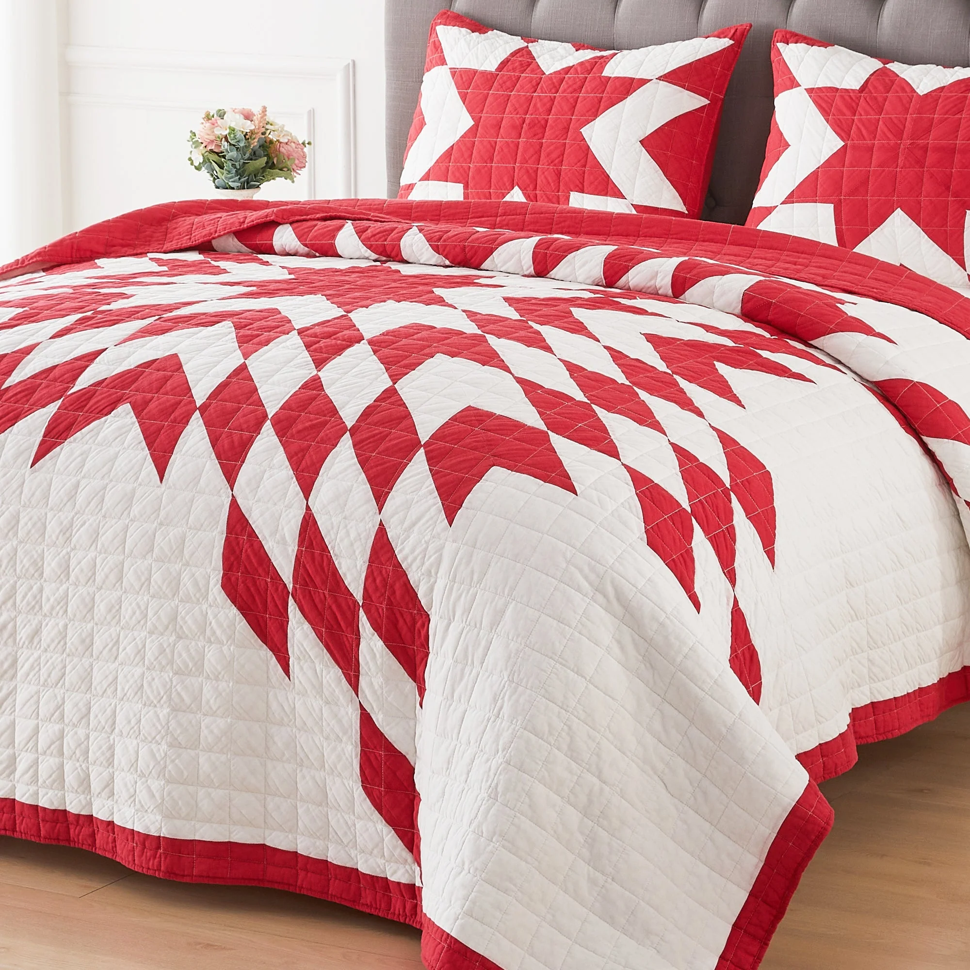 Star Patch Patchwork Cotton Quilt Set - Image 12