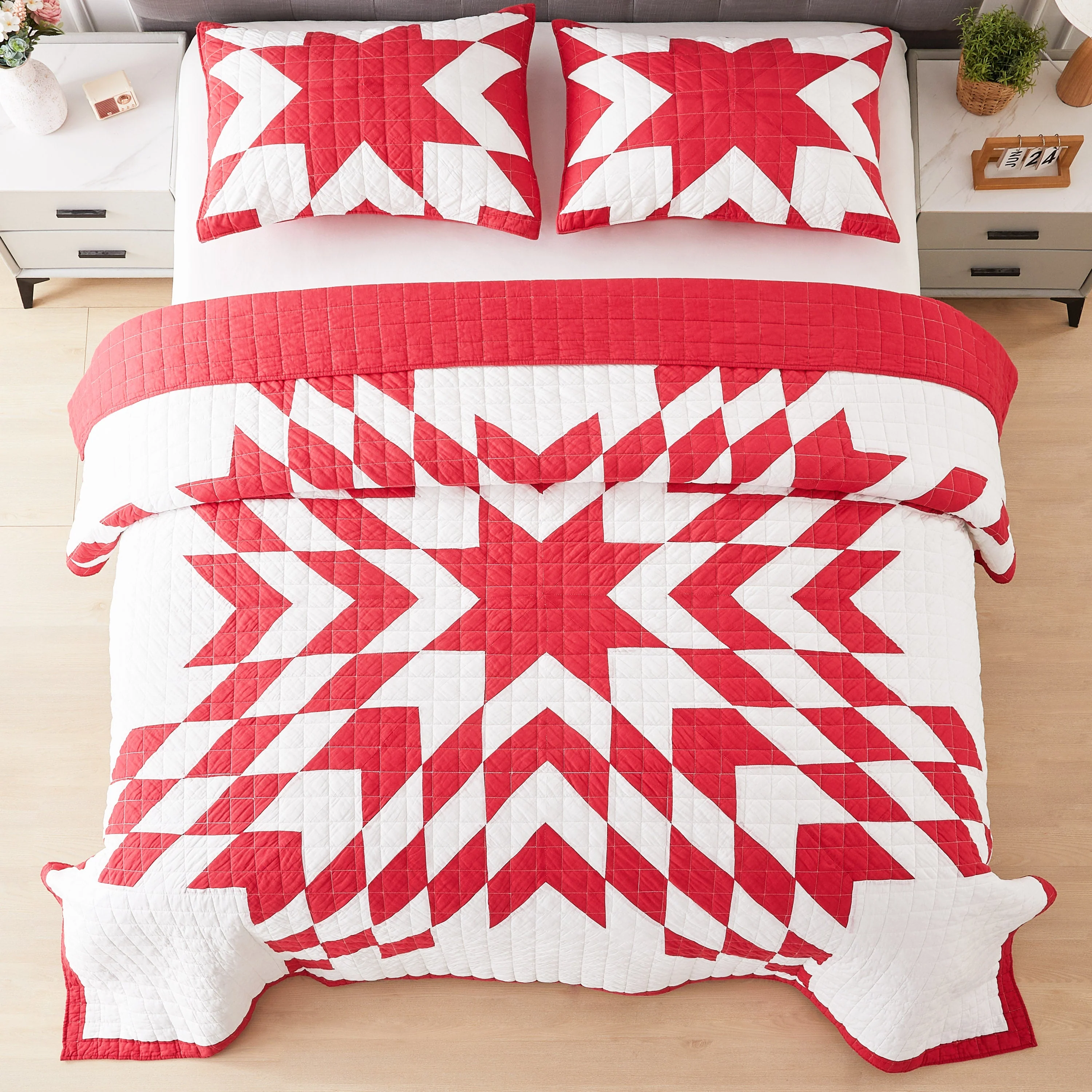 Star Patch Patchwork Cotton Quilt Set - Image 16