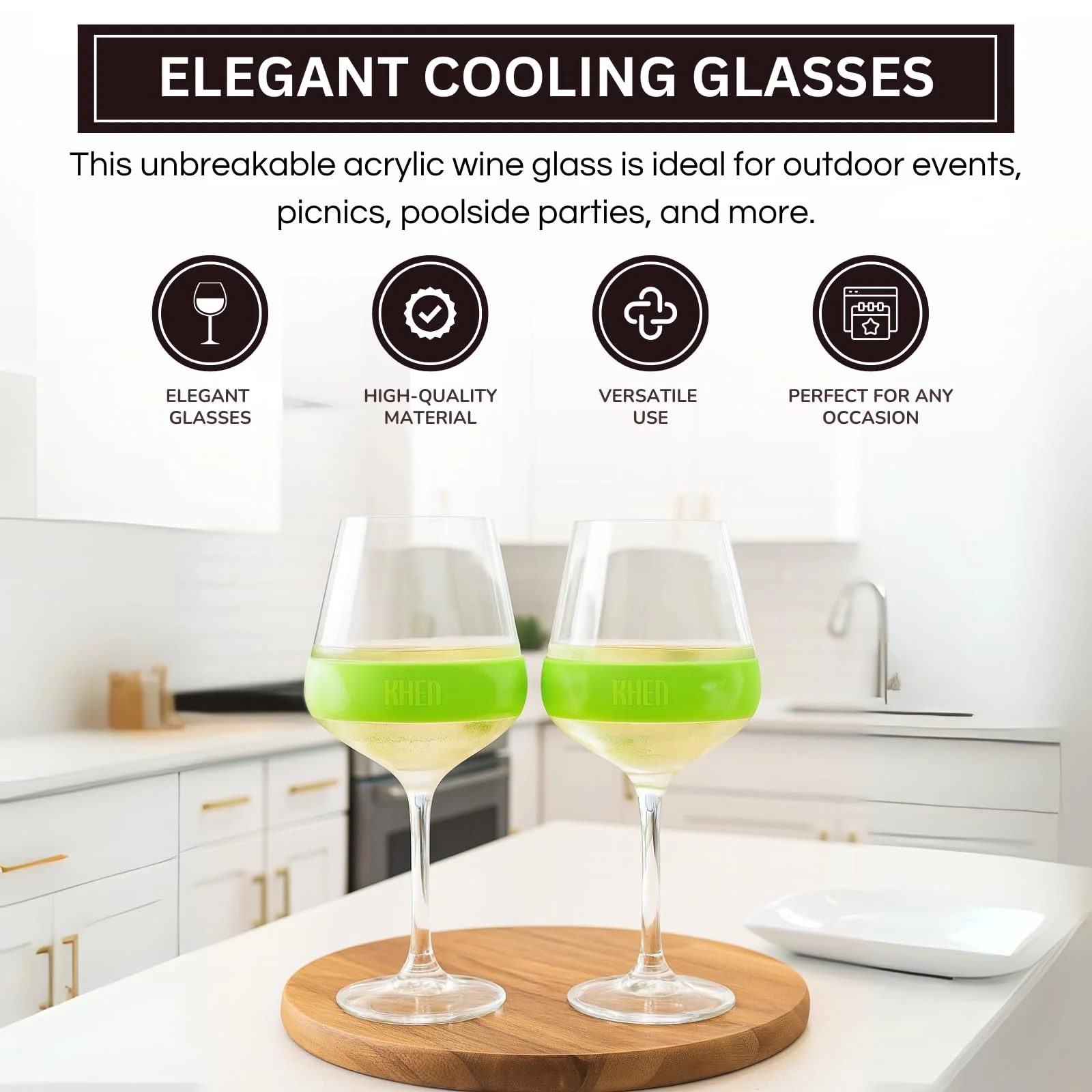 Stemmed Acrylic Cooling Wine Glasses 14oz | Set of 2 | Green - Image 5