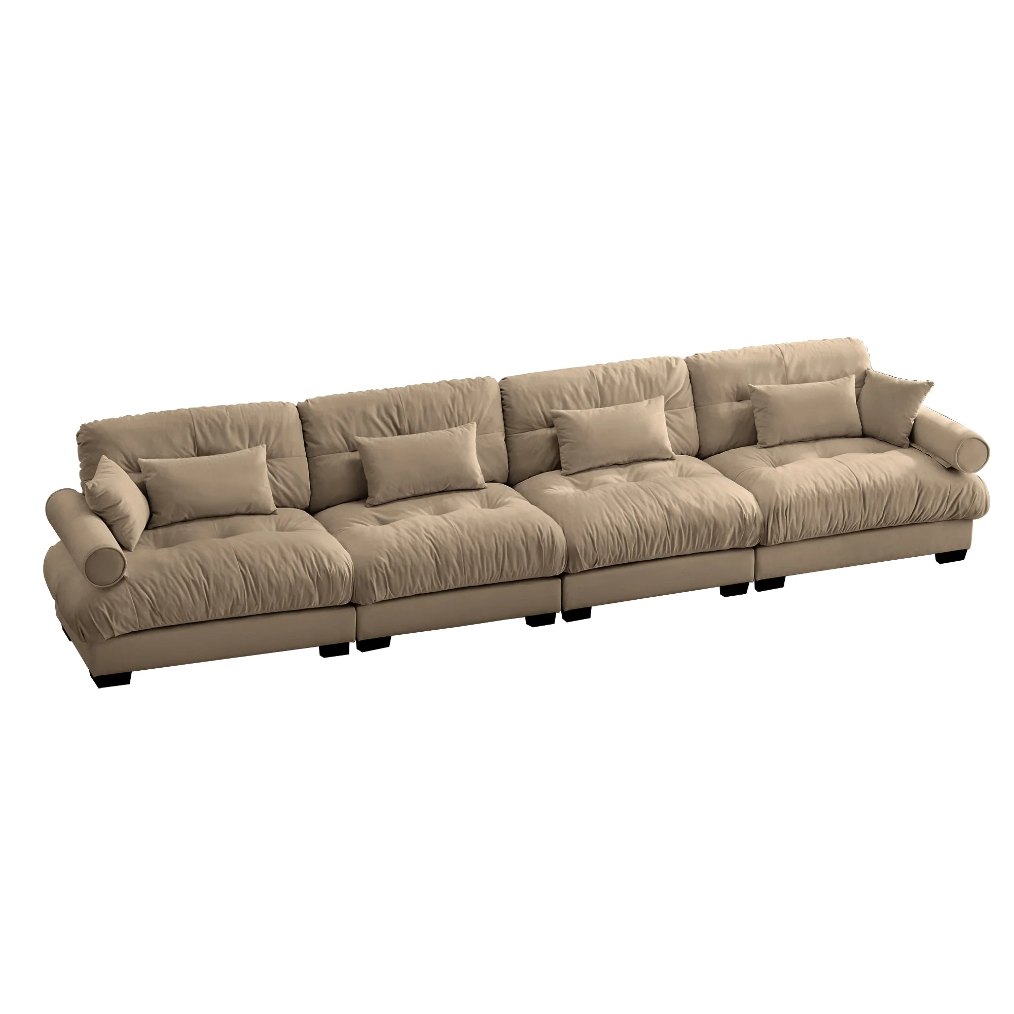 Oversized Modular Velvet Sectional Sofa with Movable Ottoman, Camel - Image 6
