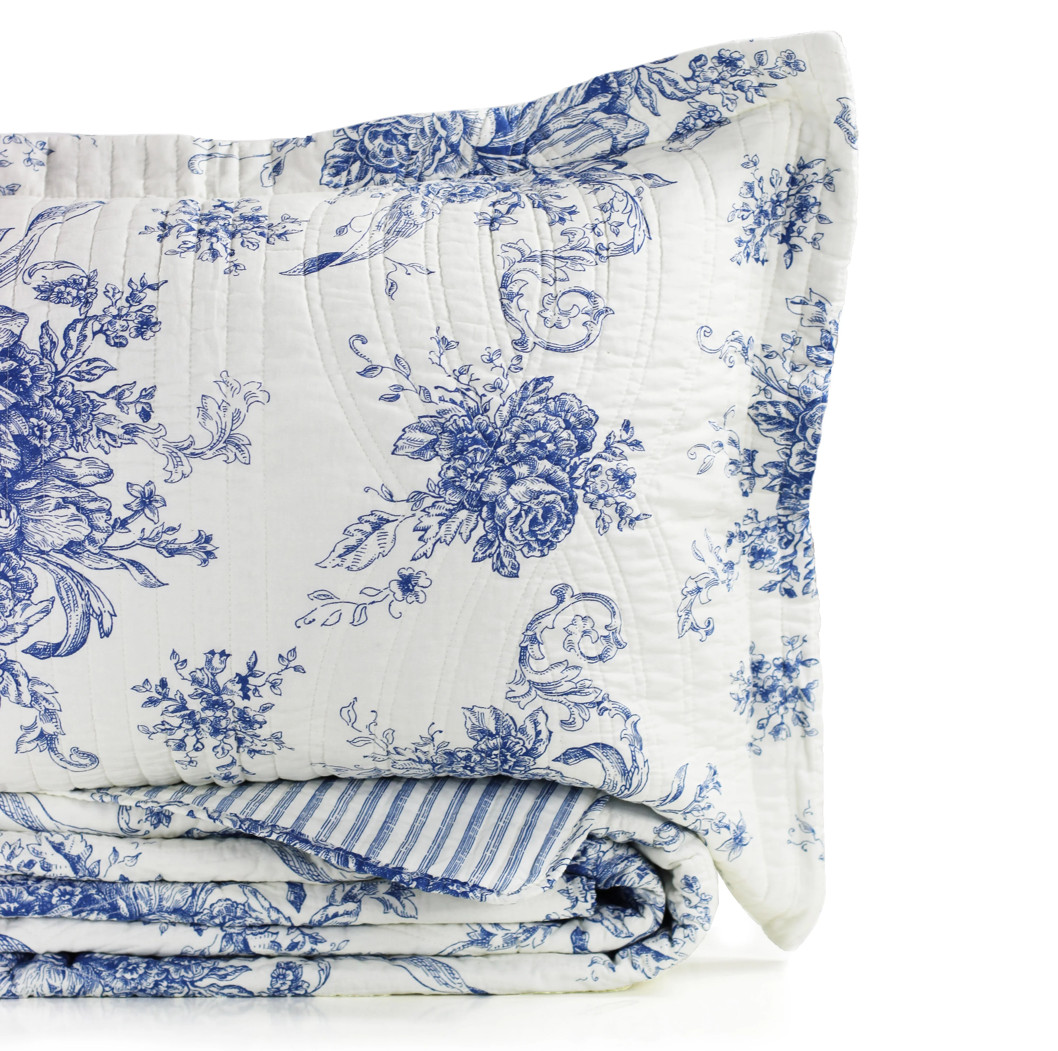 Toile Reversible Cotton Quilt Set - Image 4