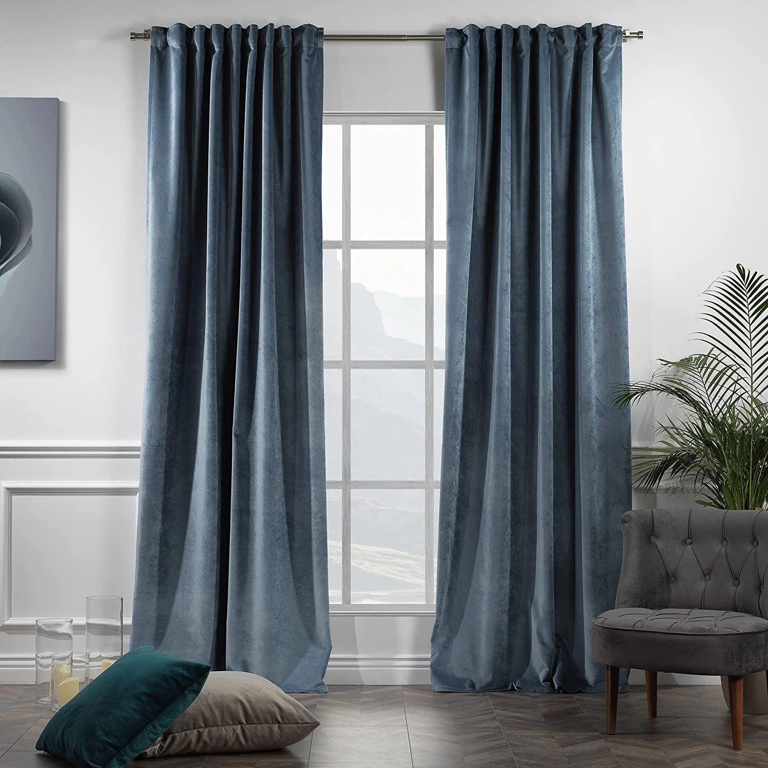 Extra Long Solid Matte Velvet Soft Curtains, 2 Panels, 5-25 Feet Custom Made Curtains - Image 2