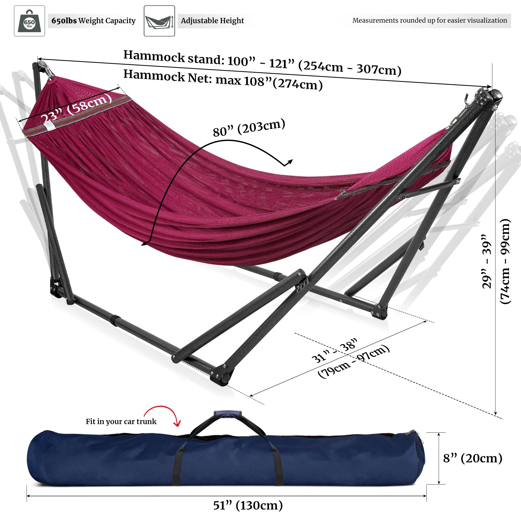Tranquillo Universal Hammock with Medium Size Stands - Image 75