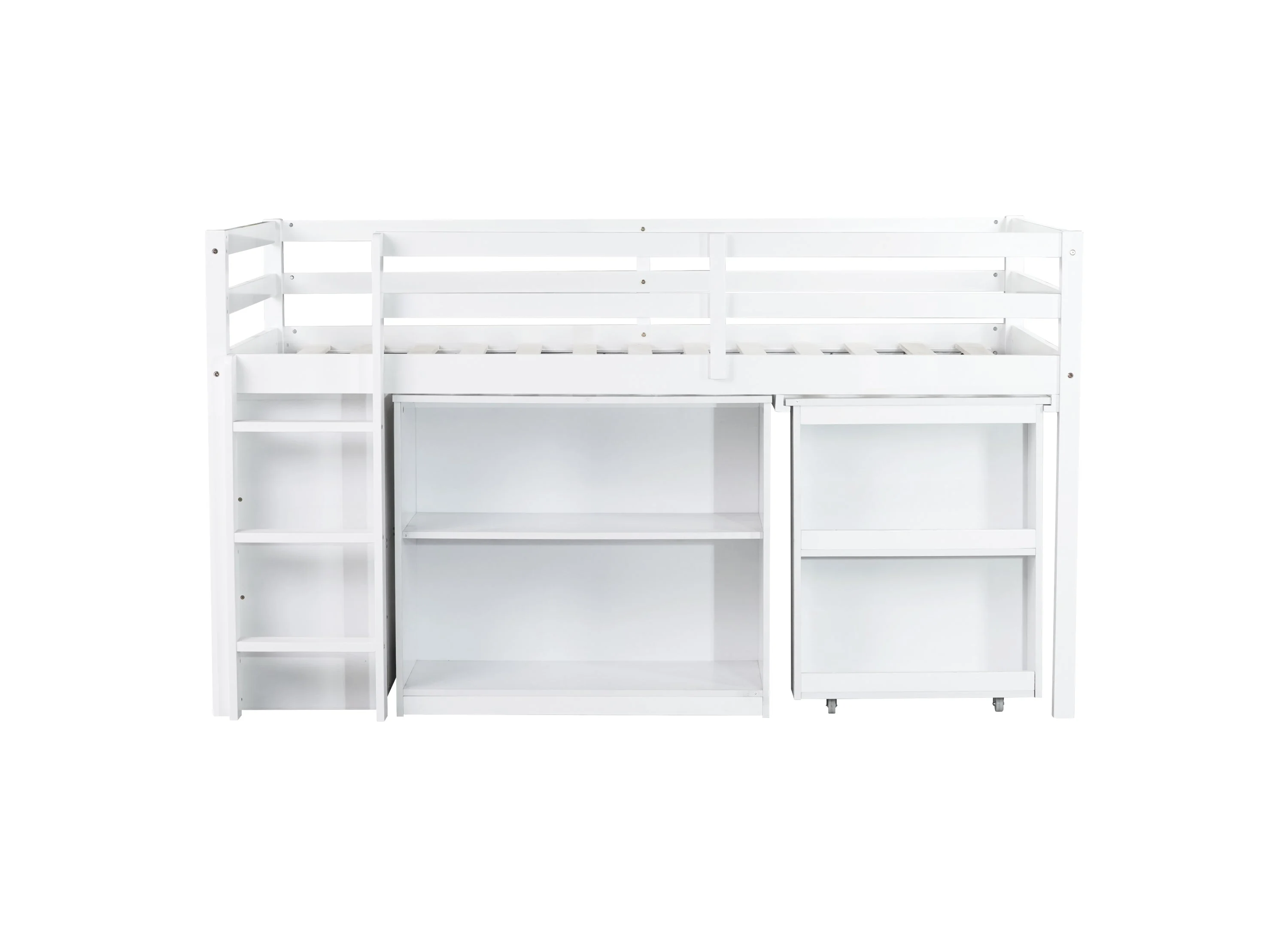 Twin Loft Bed with Storage, Drawers, Shelf Cabinet and Pull-Out Desk, Safety Guardrail, Ladder, White - Image 21