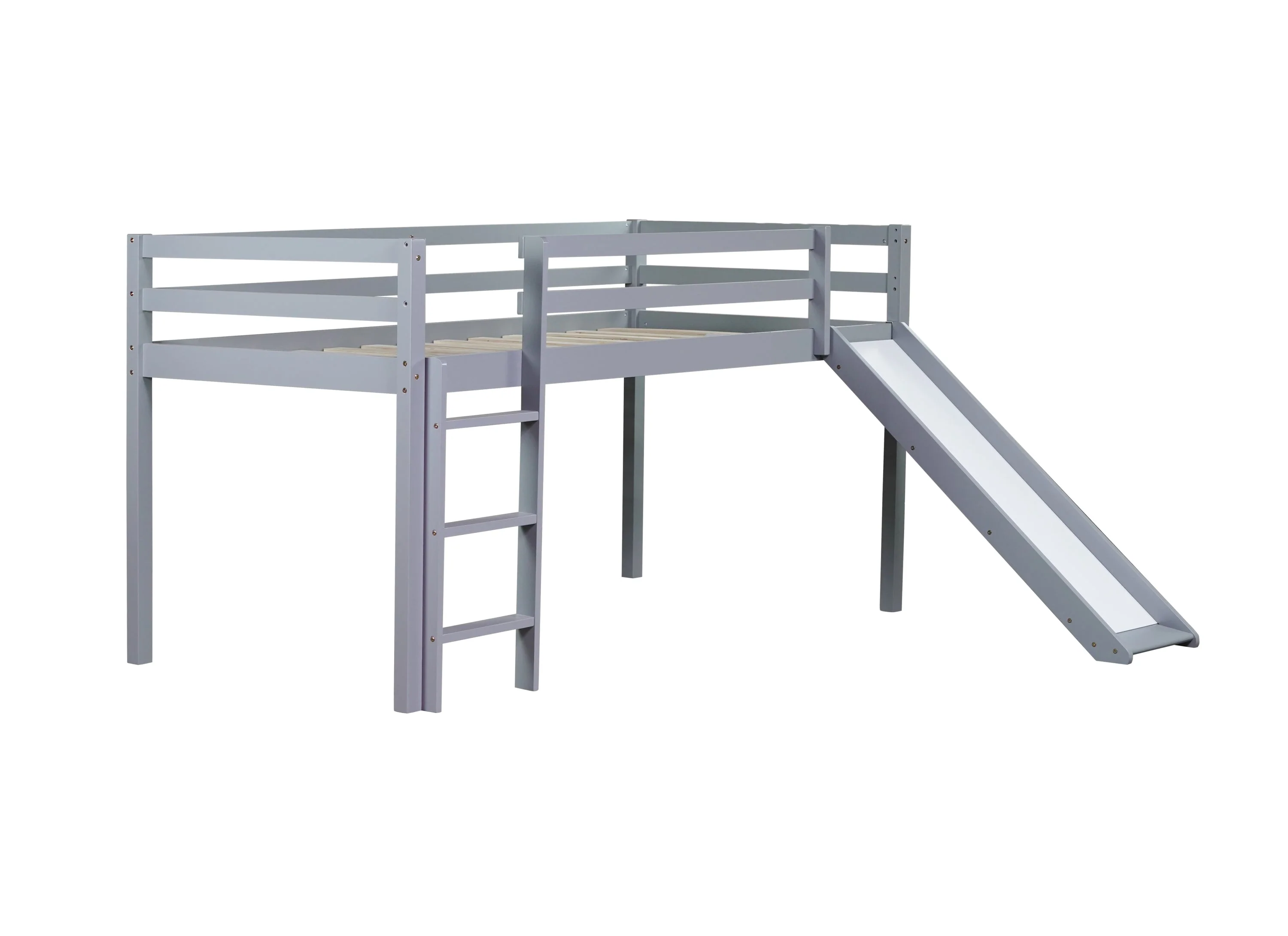 Twin Low Loft Bed with Slide, Ladder, Safety Guardrails, Grey - Image 9