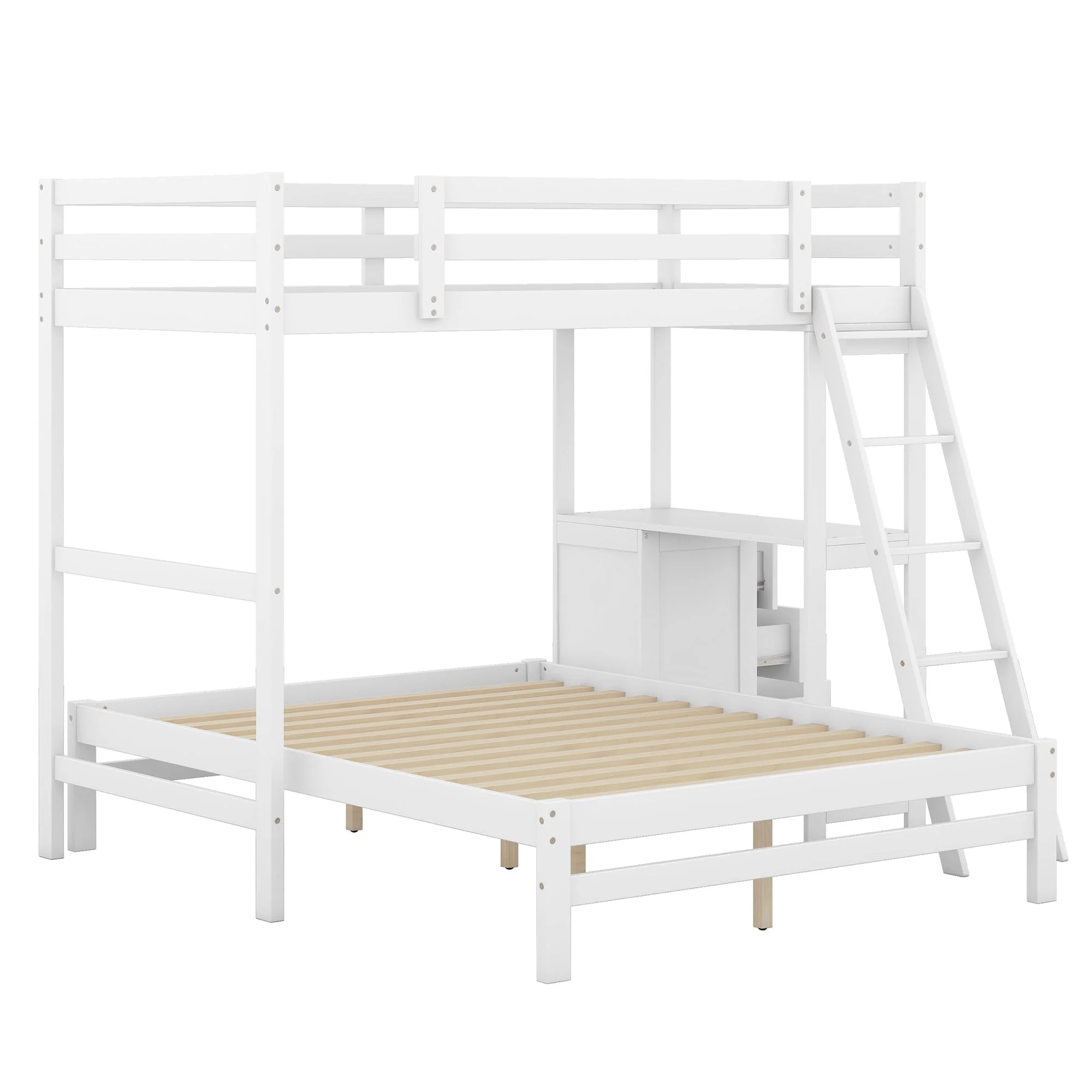 Twin-Over-Full Bunk Bed with Built-in Desk and Three Drawers, White - Image 15