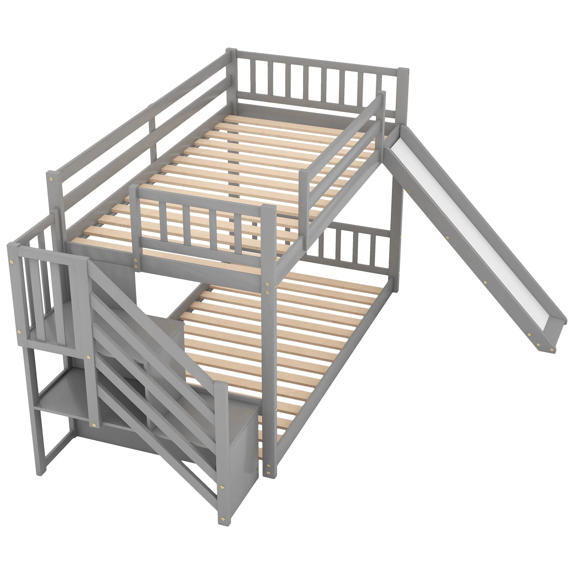 Twin-Over-Twin Bunk Bed with Convertible Slide and Stairway, Gray - Image 8
