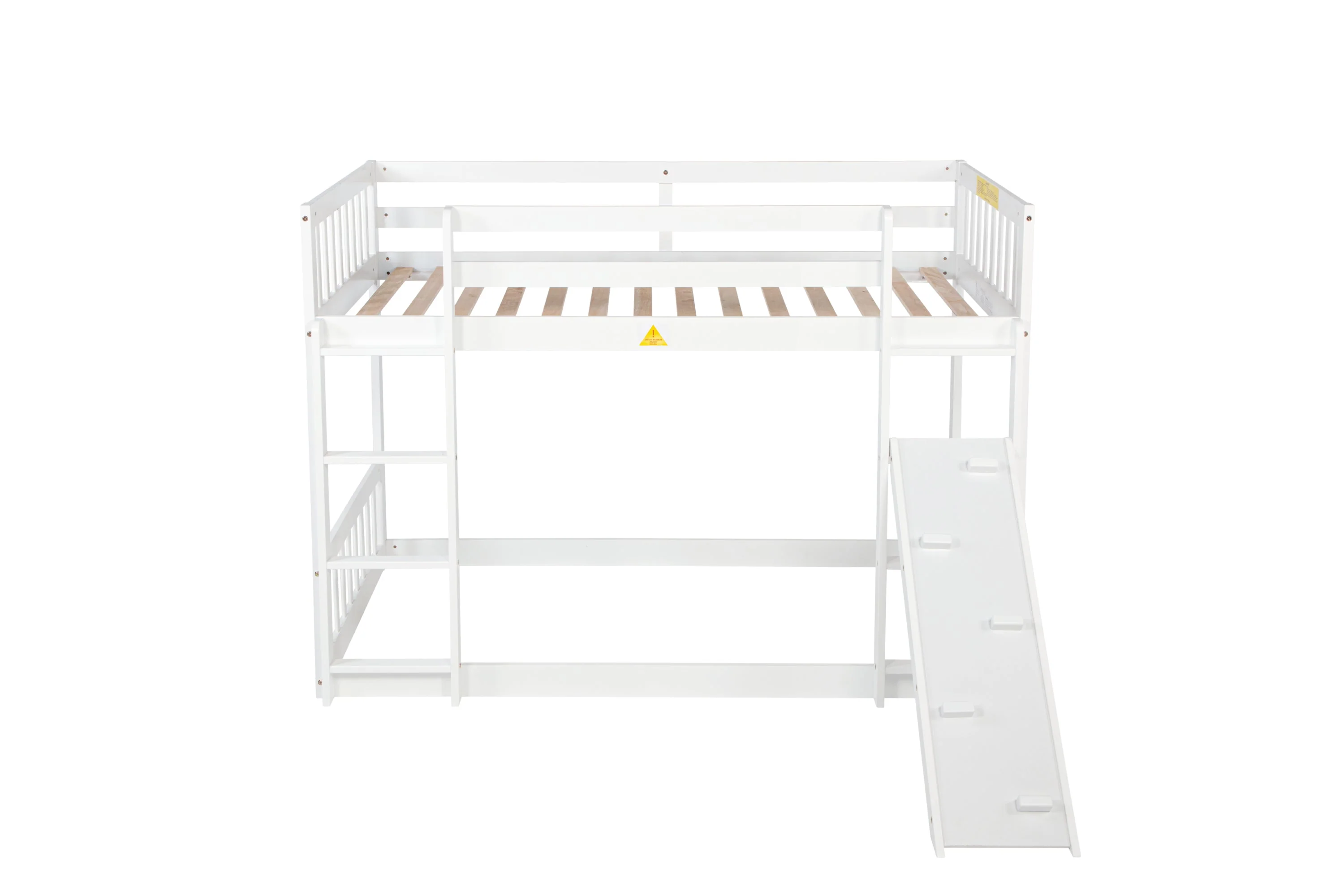 Twin-Over-Twin Floor Bunk Bed, Ladder, Safety Guardrails, White - Image 24