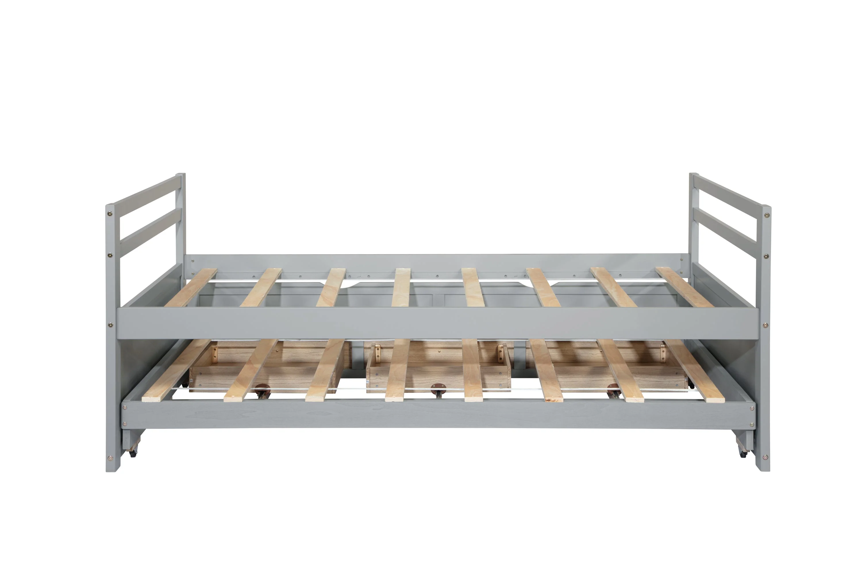 Twin Size Bed with Headboard, Footboard, Trundle and Three Storage Drawers, Pine Wood, Grey - Image 27