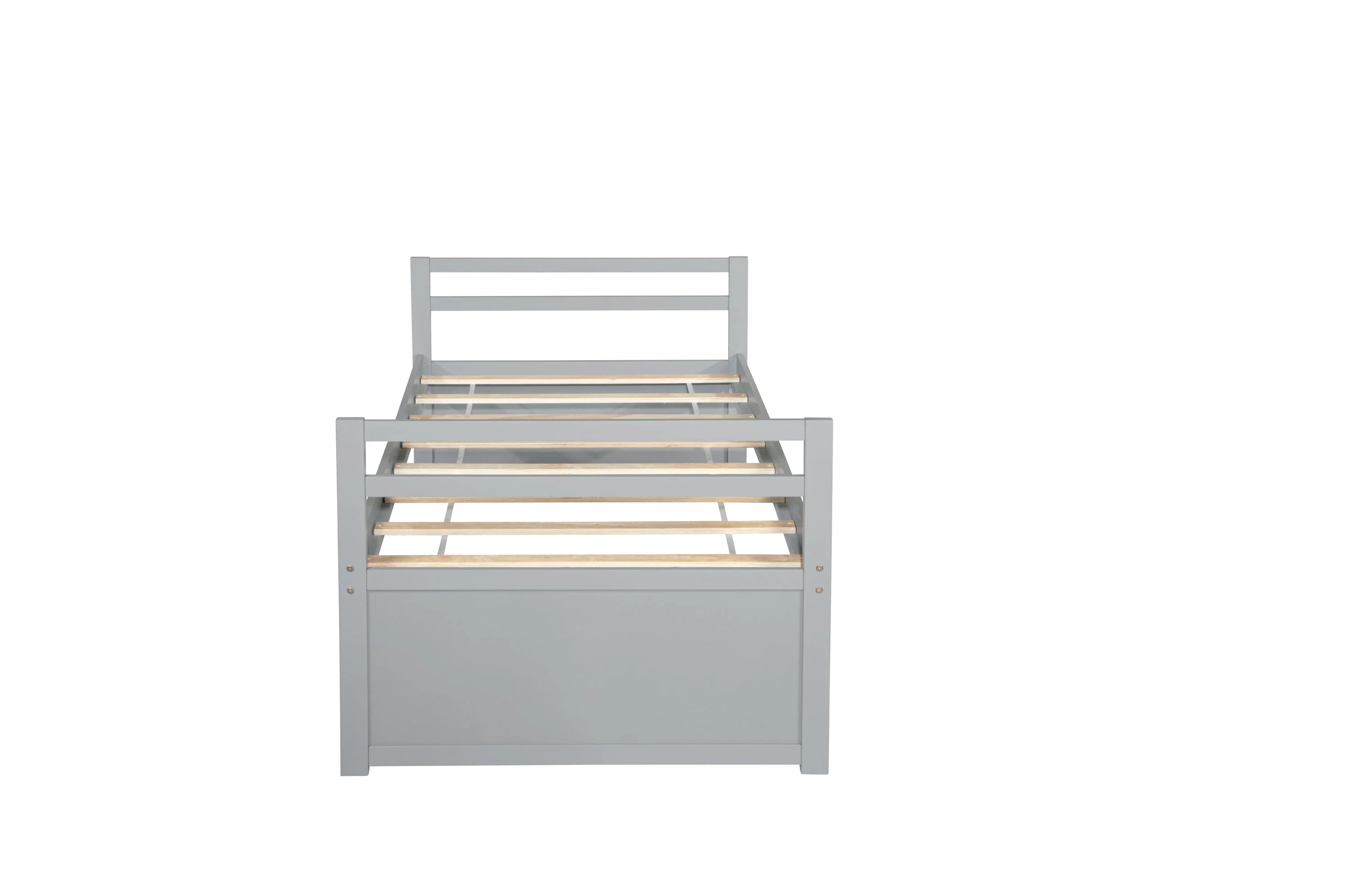 Twin Size Bed with Headboard, Footboard, Trundle and Three Storage Drawers, Pine Wood, Grey - Image 31
