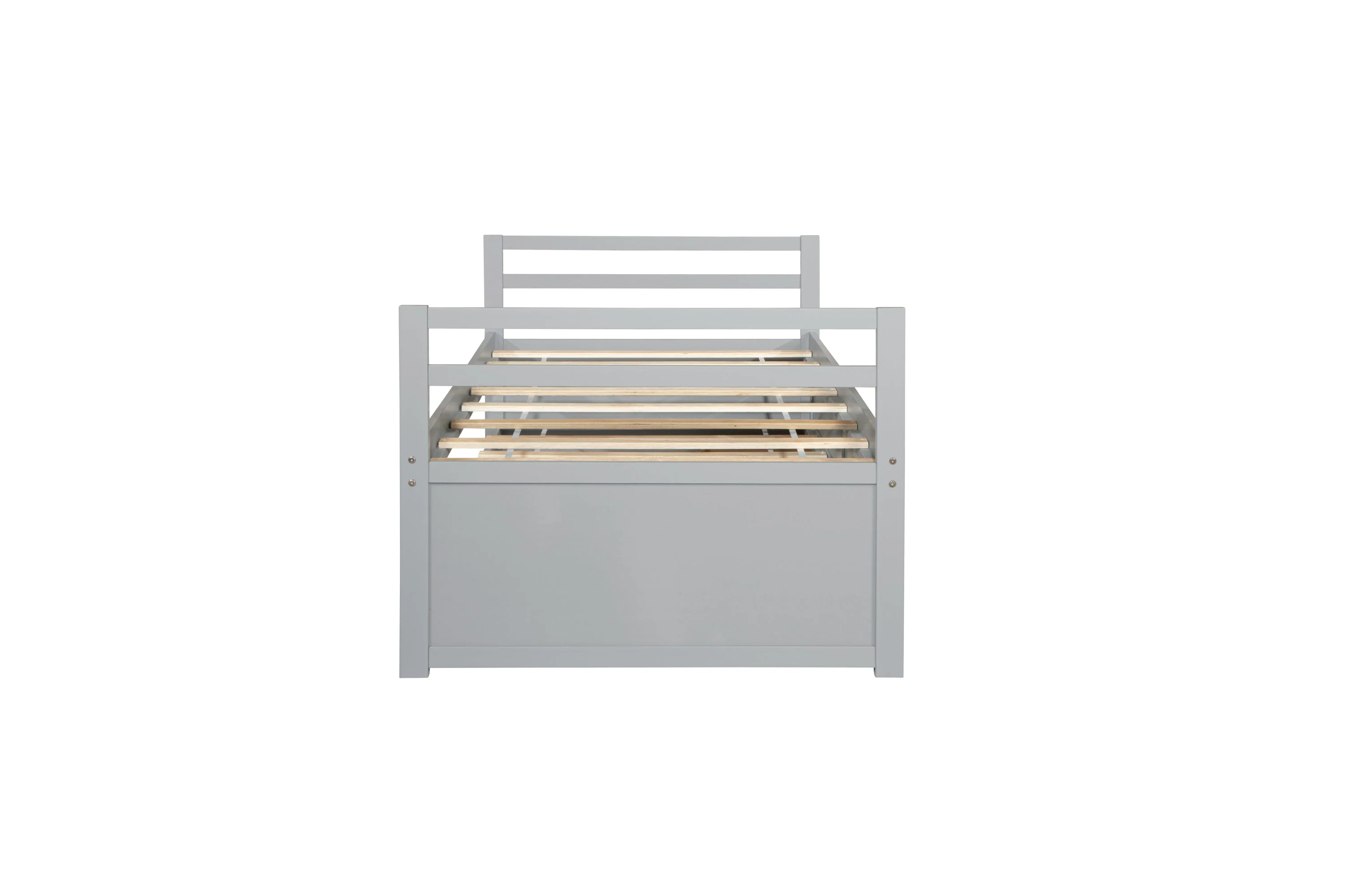 Twin Size Bed with Headboard, Footboard, Trundle and Three Storage Drawers, Pine Wood, Grey - Image 35