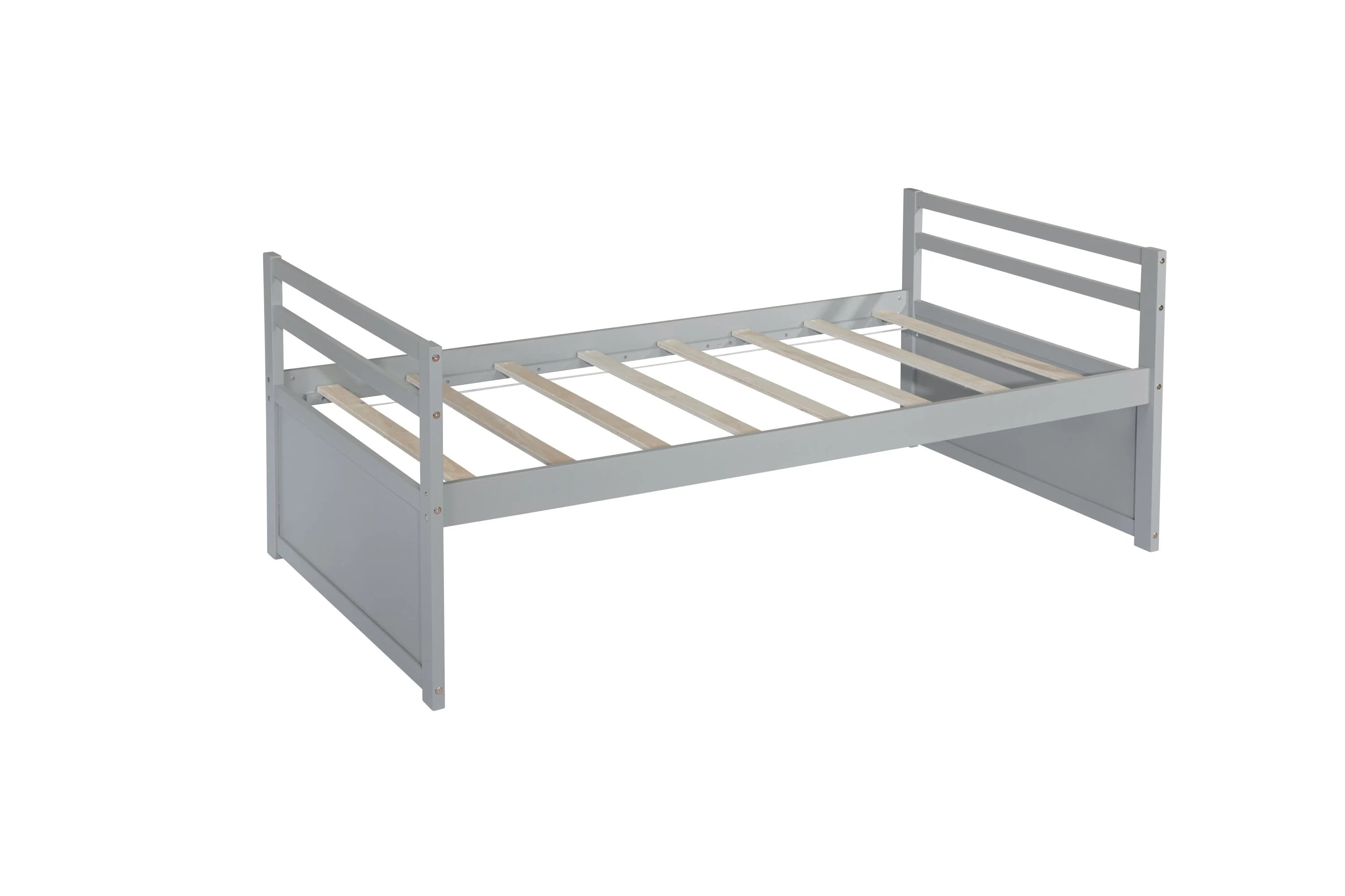 Twin Size Bed with Headboard, Footboard, Trundle and Three Storage Drawers, Pine Wood, Grey - Image 38