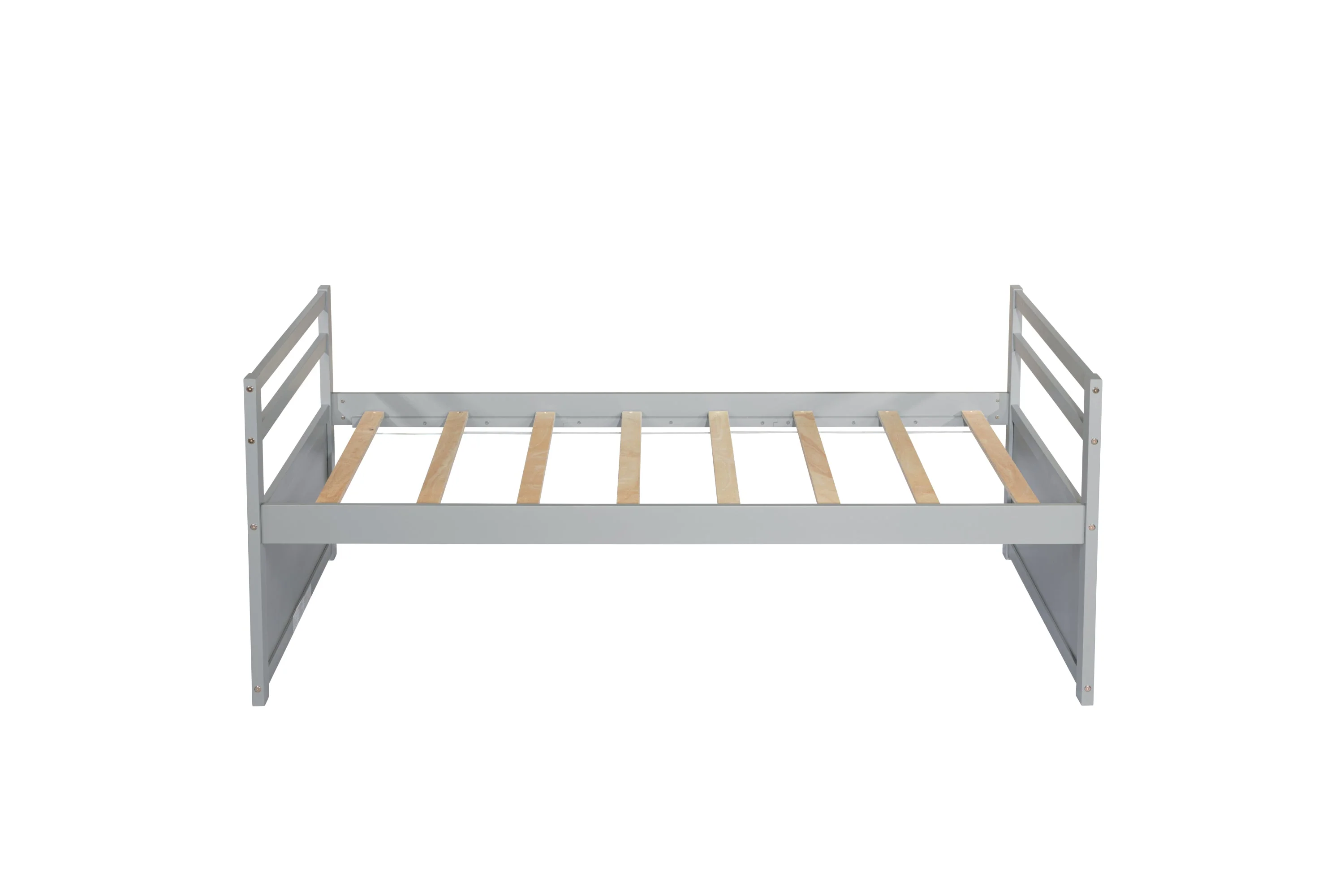 Twin Size Bed with Headboard, Footboard, Trundle and Three Storage Drawers, Pine Wood, Grey - Image 39