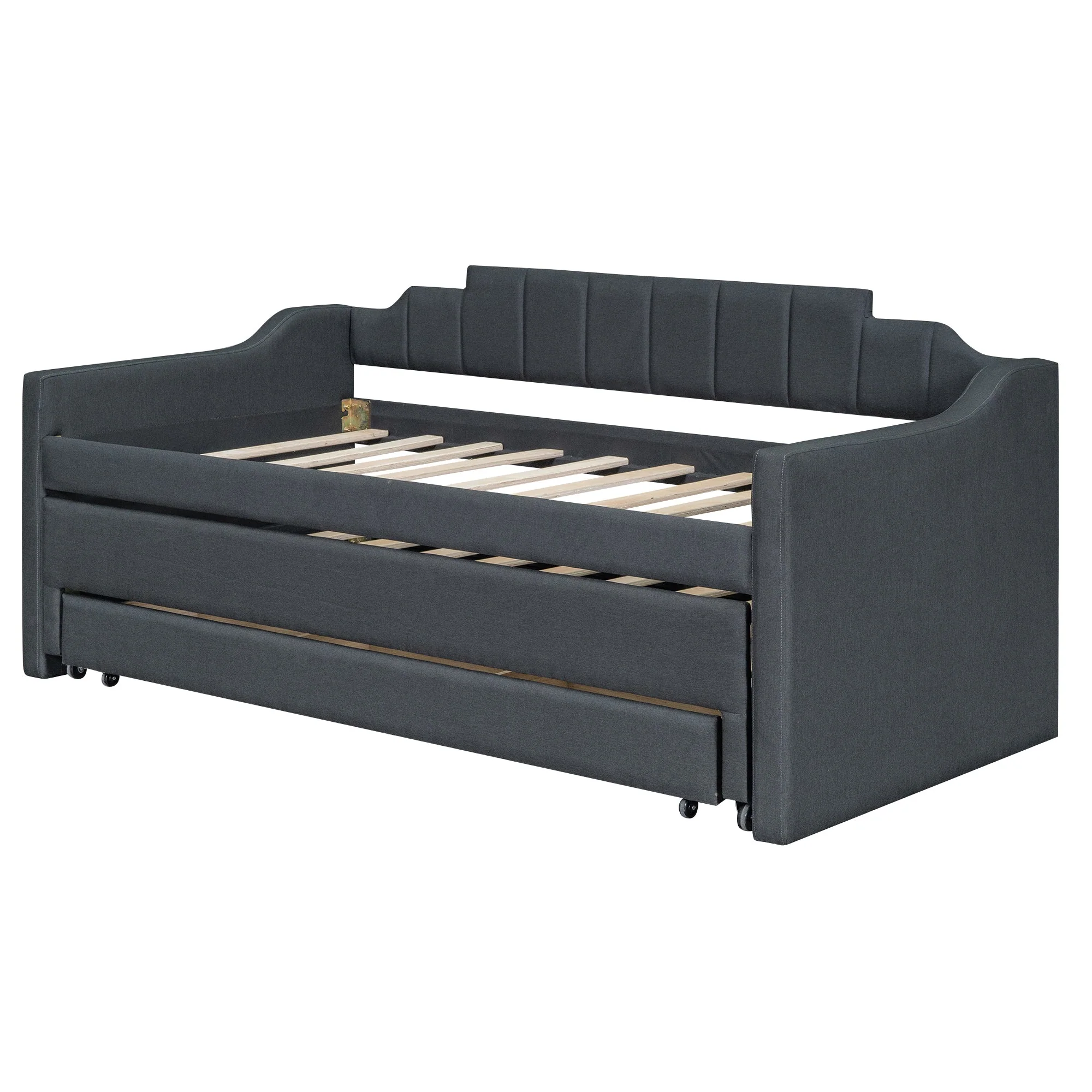 Twin Size Upholstered Daybed with Trundle and Three Drawers, Grey - Image 6