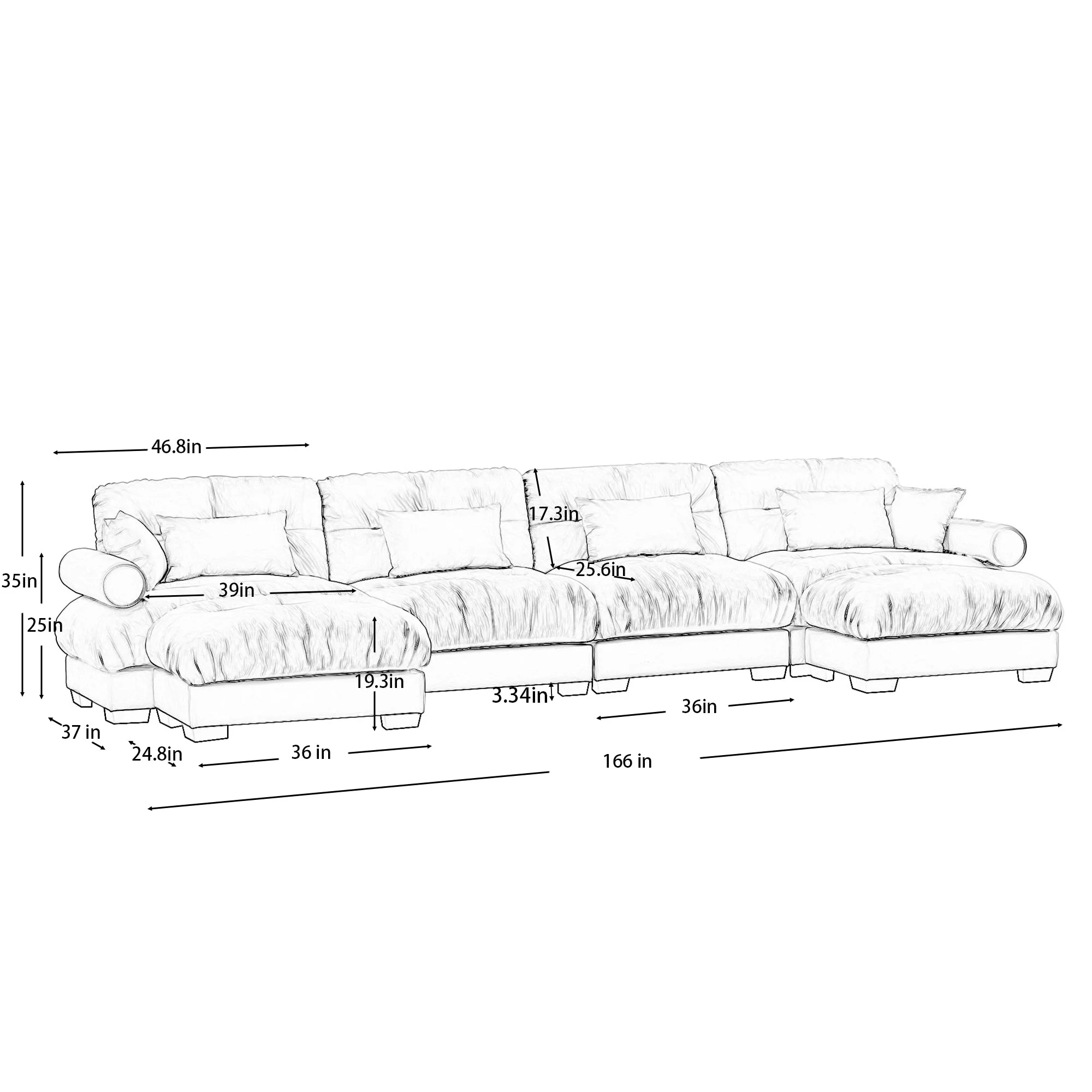 U Shaped Sectional Sofa Couch with Ottomans,and Pillows, Grey - Image 4