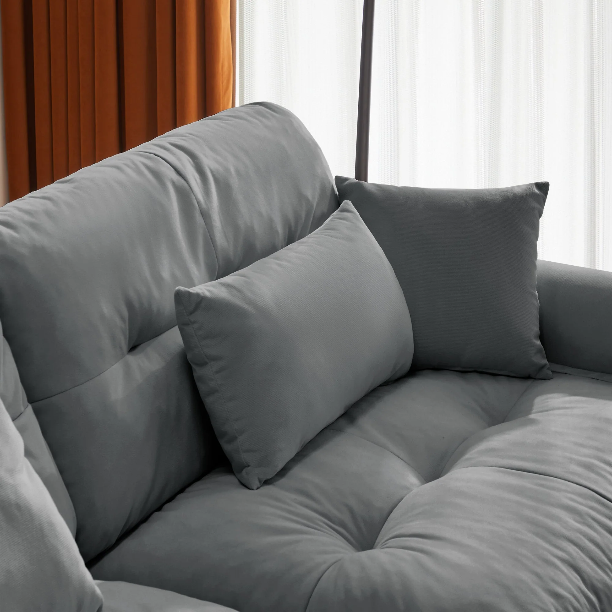 U Shaped Sectional Sofa Couch with Ottomans,and Pillows, Grey - Image 9