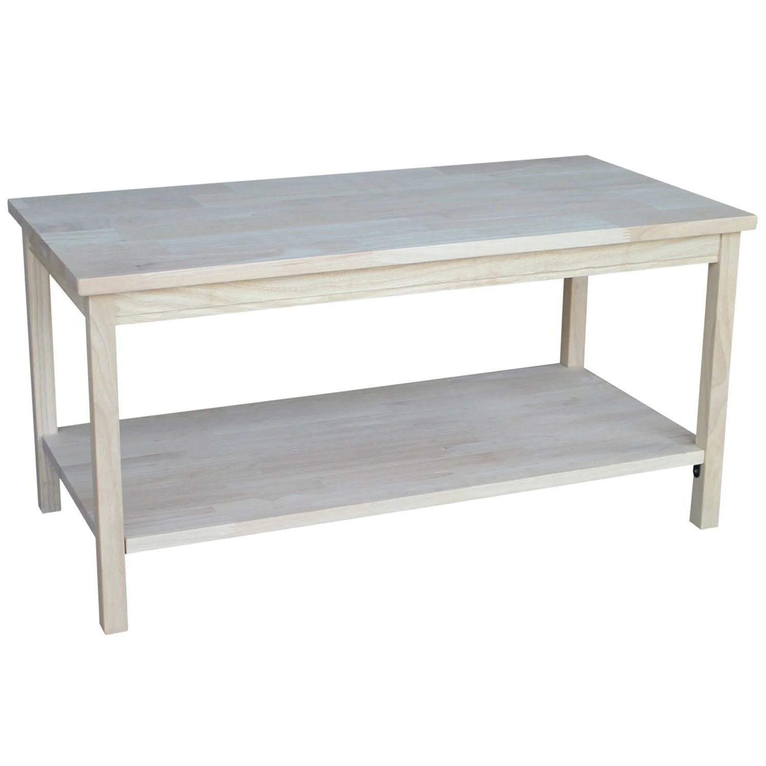 Unfinished Solid Wood, Rectangular Coffee Table with Bottom Shelf