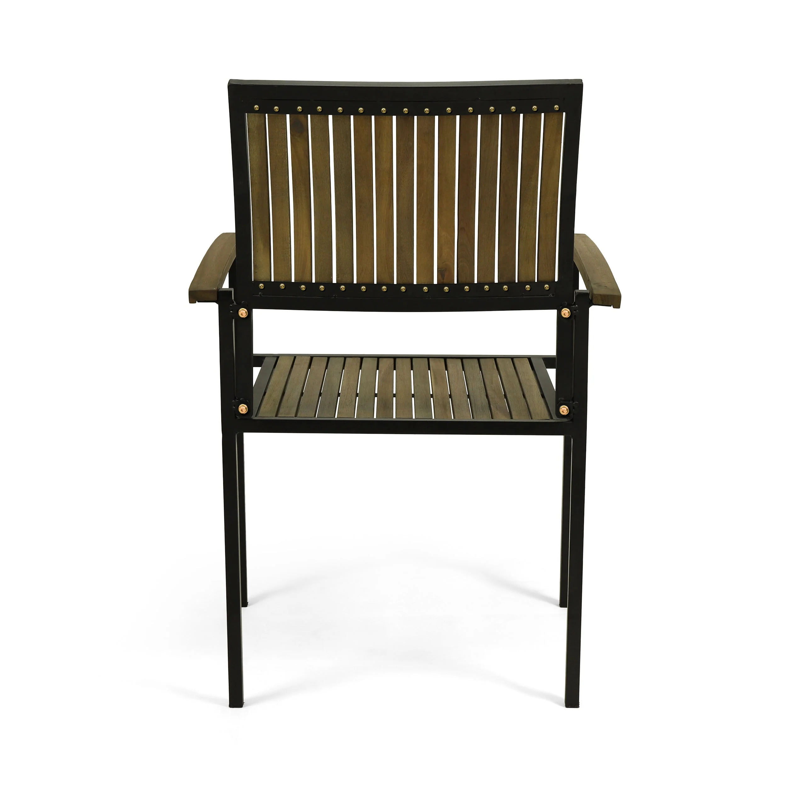 Vermilion Outdoor Dining Chair with Vertical Slat and Wooden Arm, Grey - Image 12