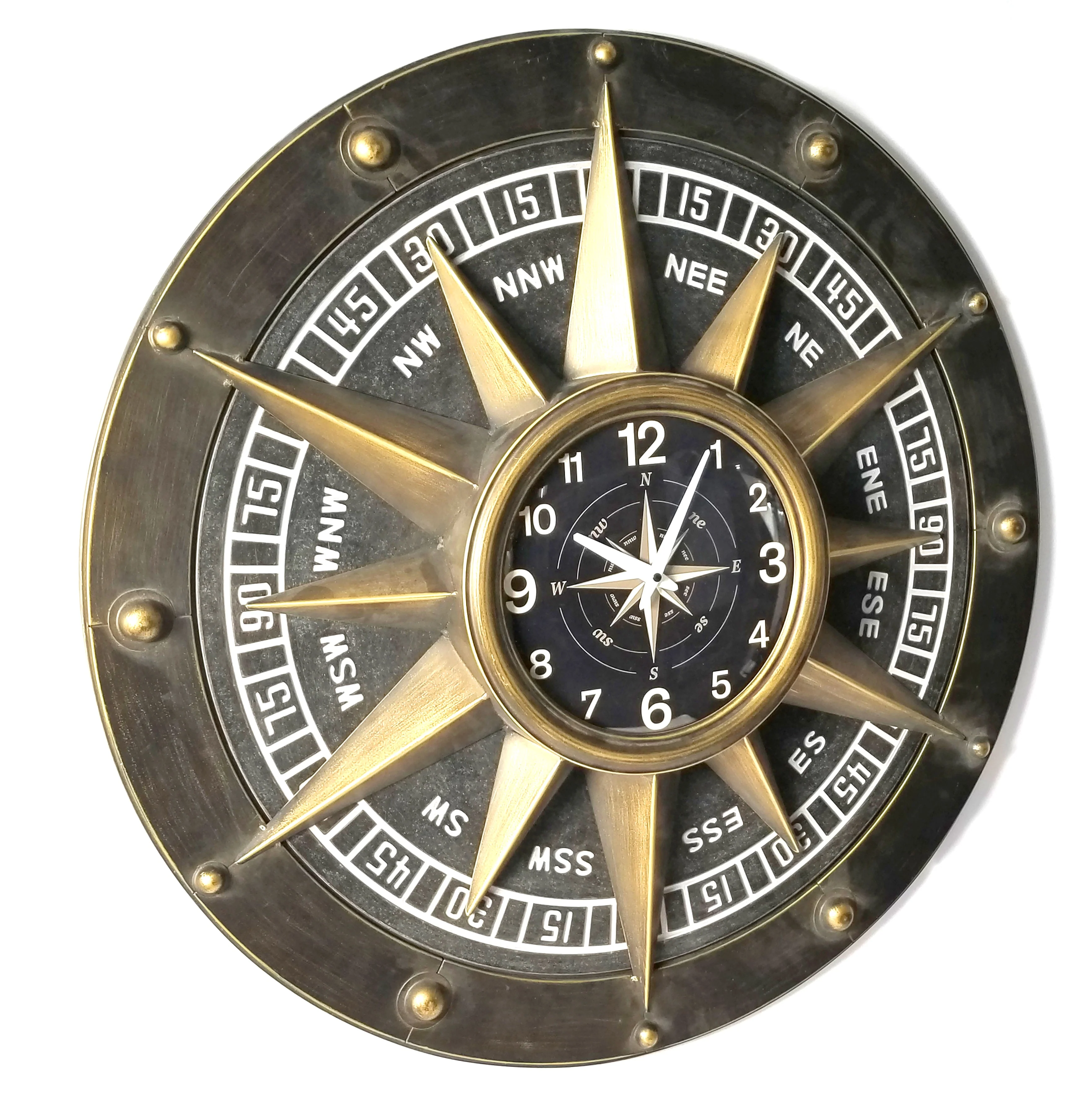 Wall clock - Compass Metal Wall Clock by Peterson Housewares & Artwares - Image 3