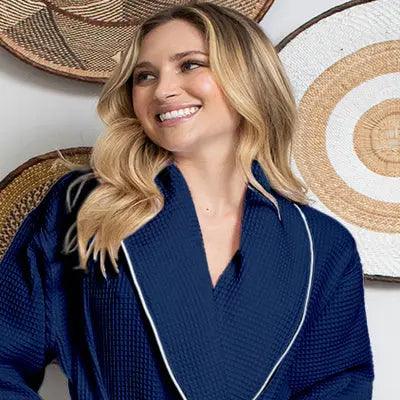 Women’s Waffle Piping Bathrobe – Lightweight Spa-Style Comfort - Image 19