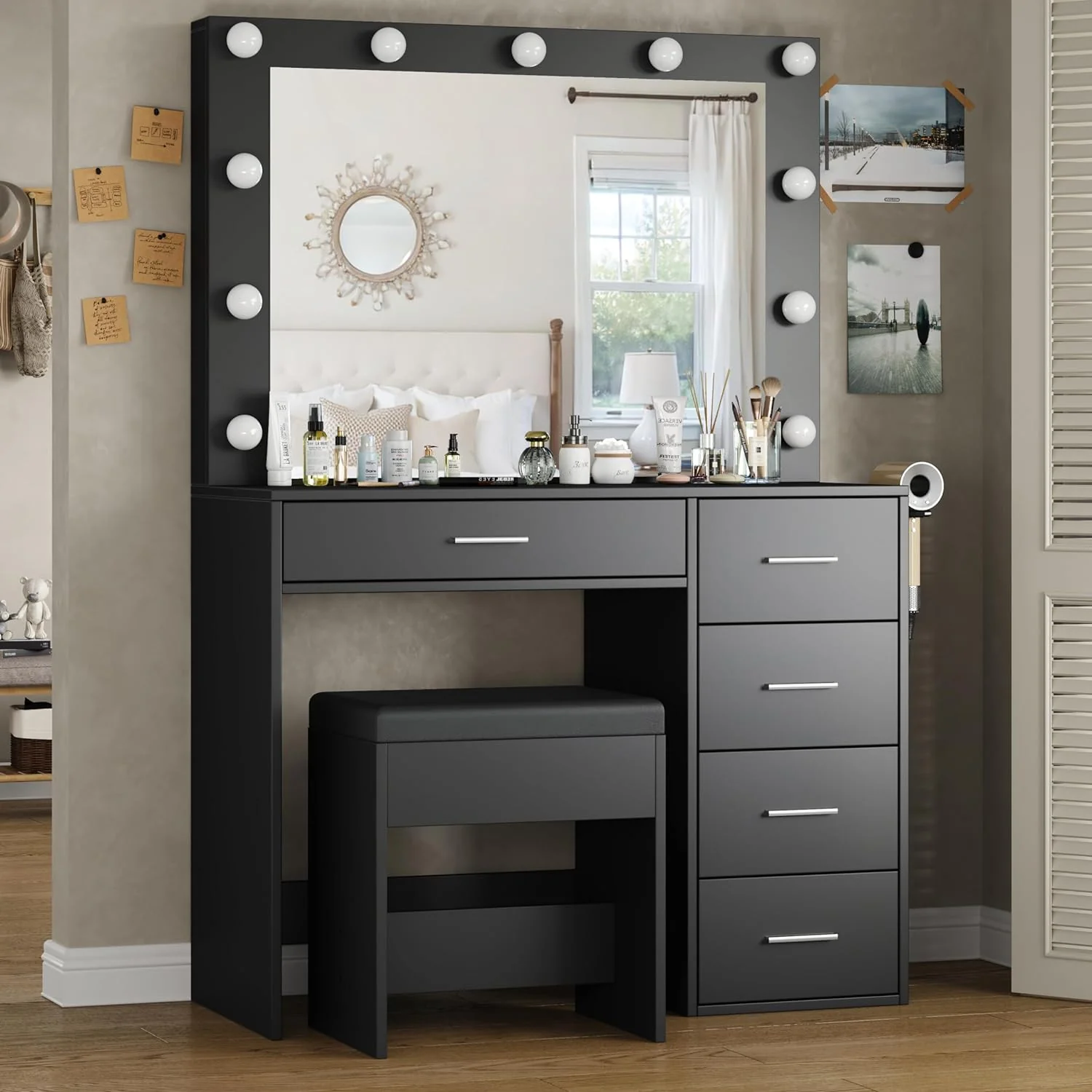 Makeup Vanity desk with LED Mirror, 5 Drawers - Image 11