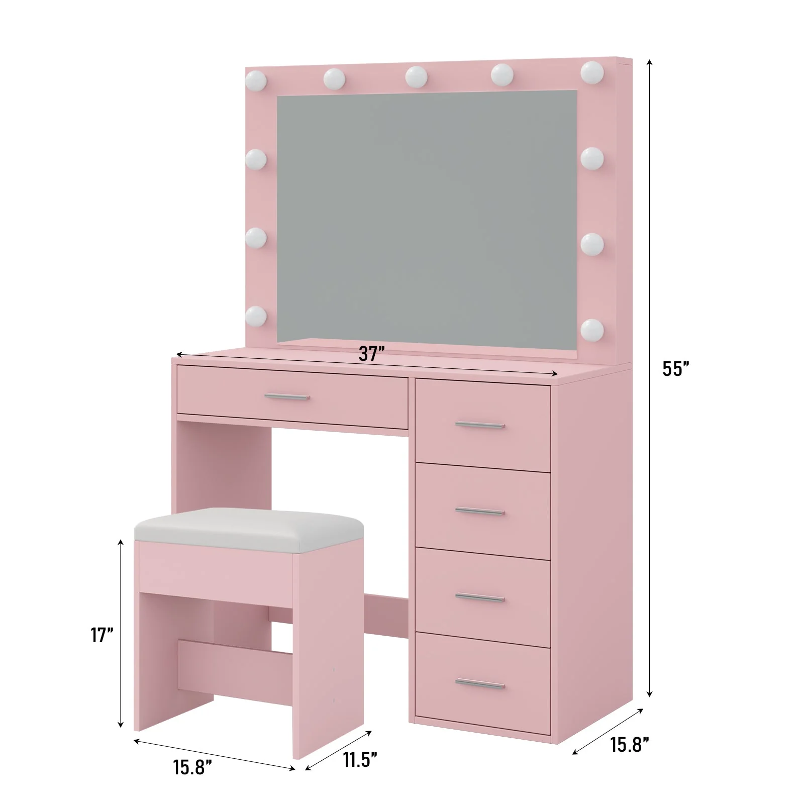 Makeup Vanity desk with LED Mirror, 5 Drawers - Image 22