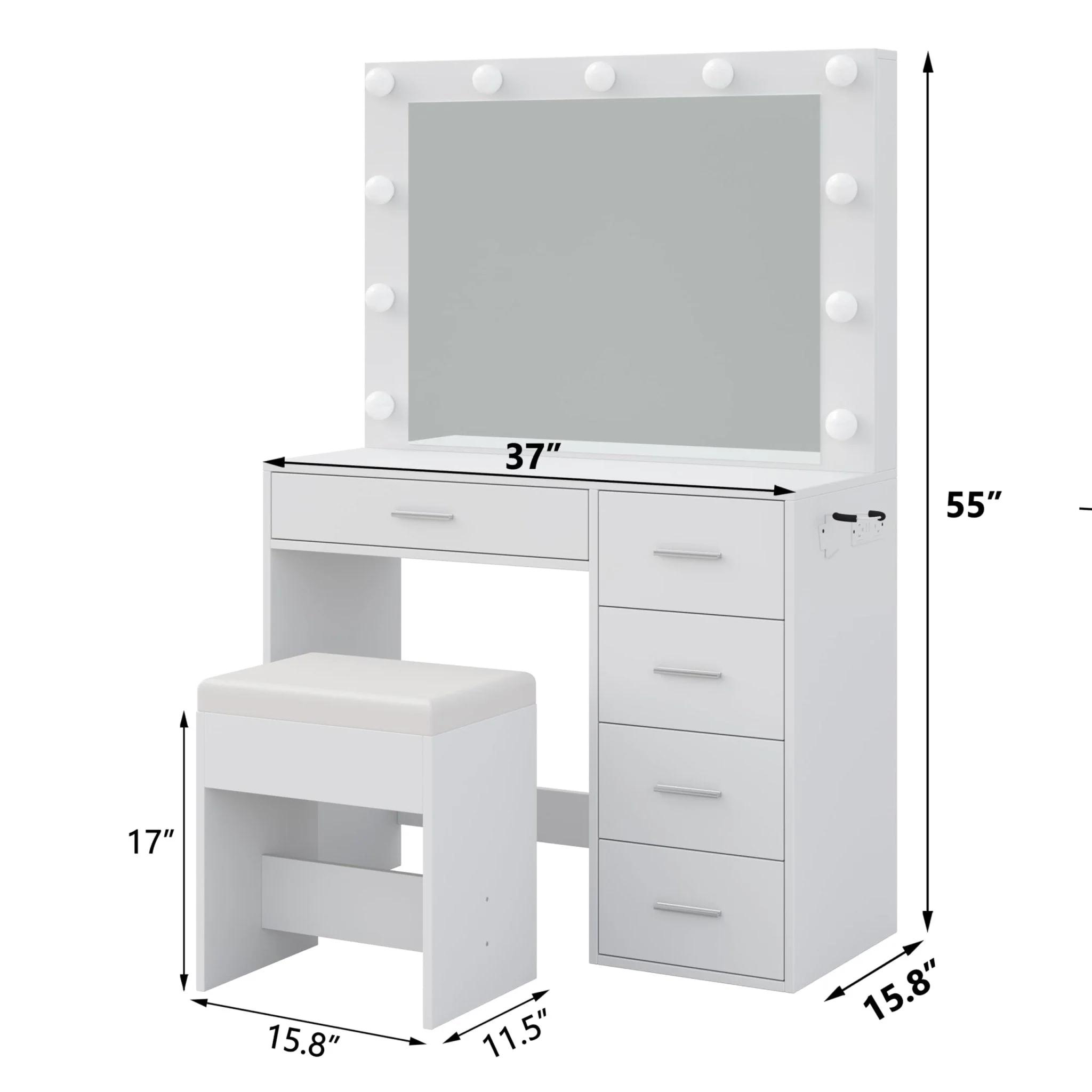Makeup Vanity desk with LED Mirror, 5 Drawers - Image 3