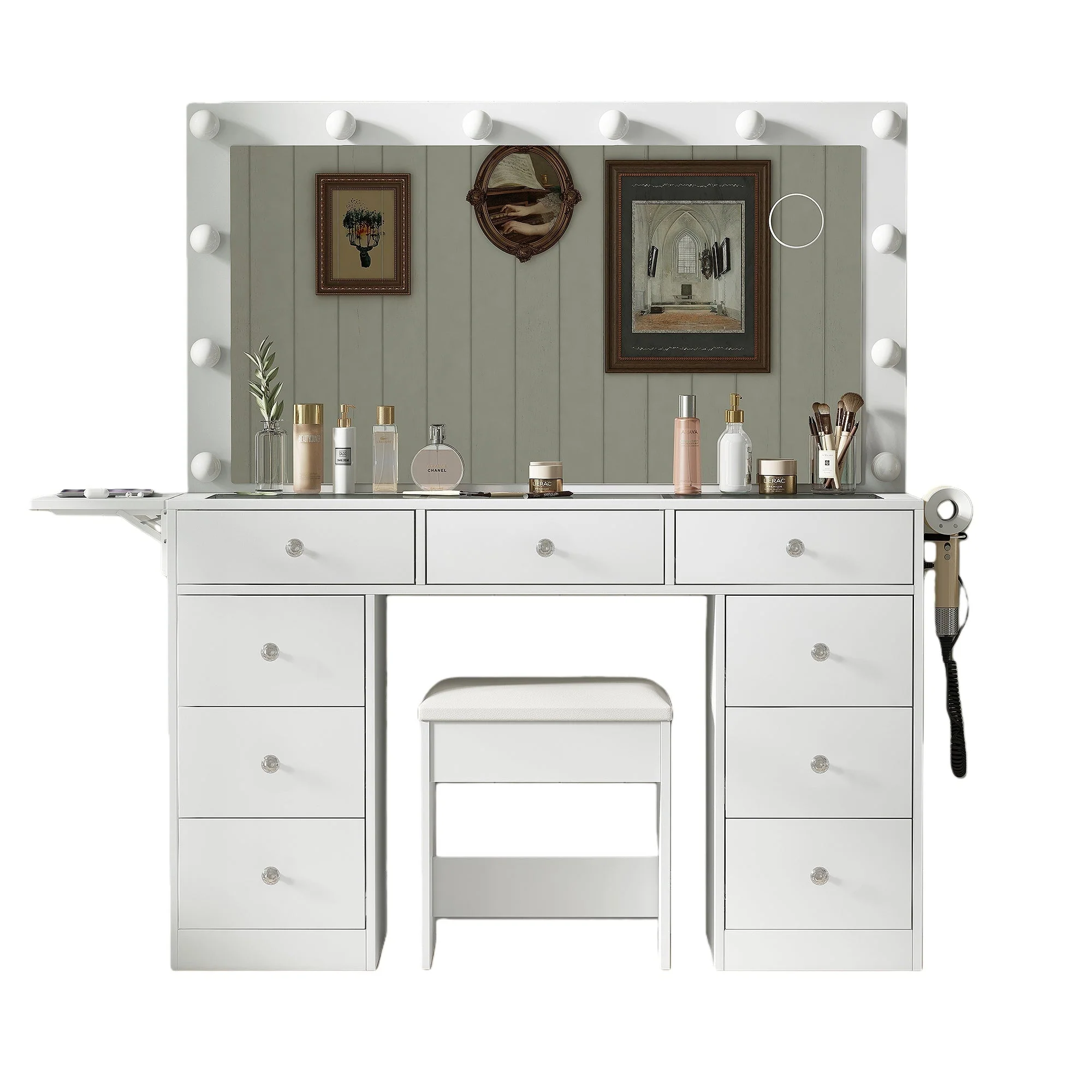 Makeup Vanity desk with LED Mirror, 9 Drawers - Image 2