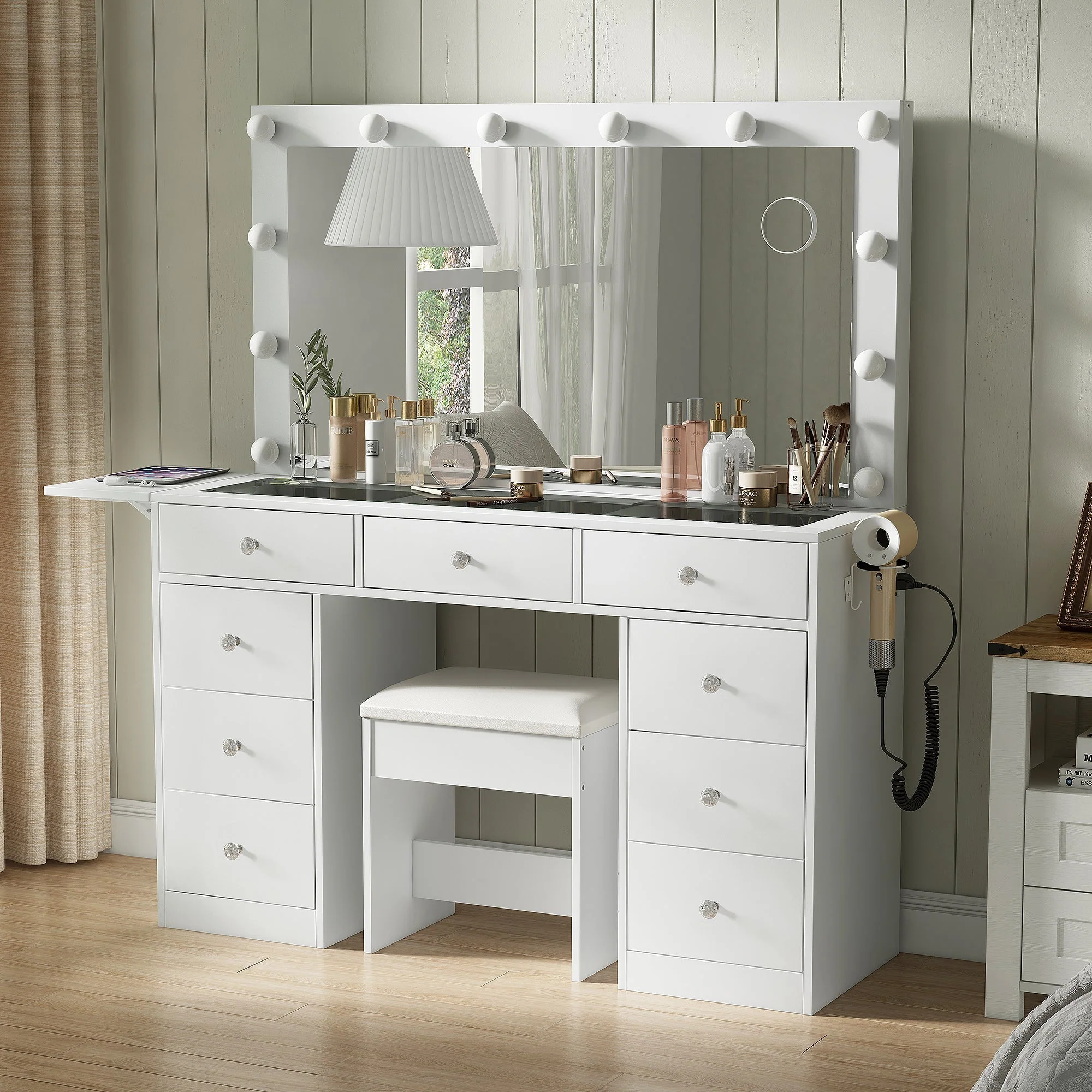 Makeup Vanity desk with LED Mirror, 9 Drawers - Image 4