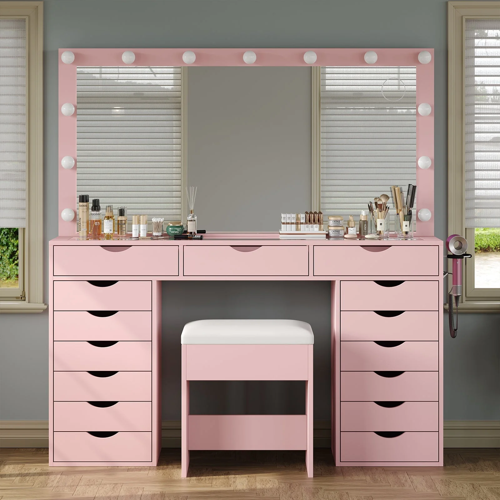 Makeup Vanity desk with LED Mirro, 15 Drawers - Image 10