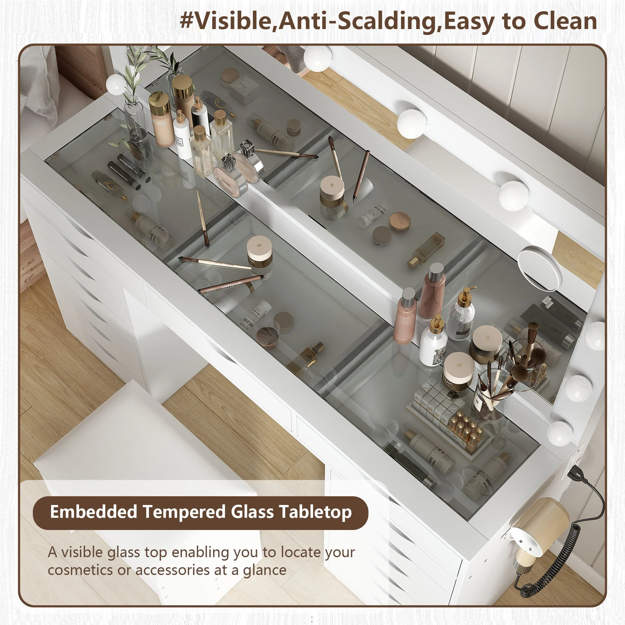 Makeup Vanity desk with LED Mirro, 15 Drawers - Image 7