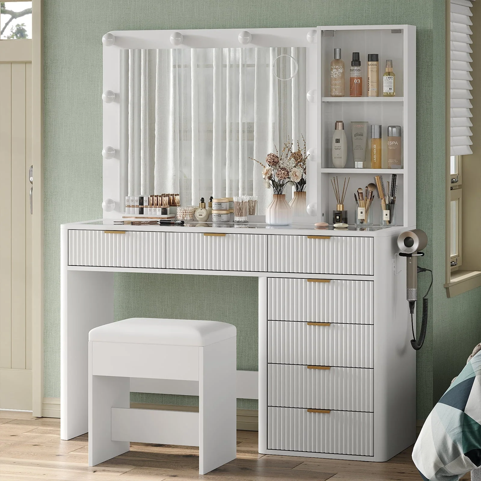 Vanity desk with LED Mirror & 7 Drawers - Image 12