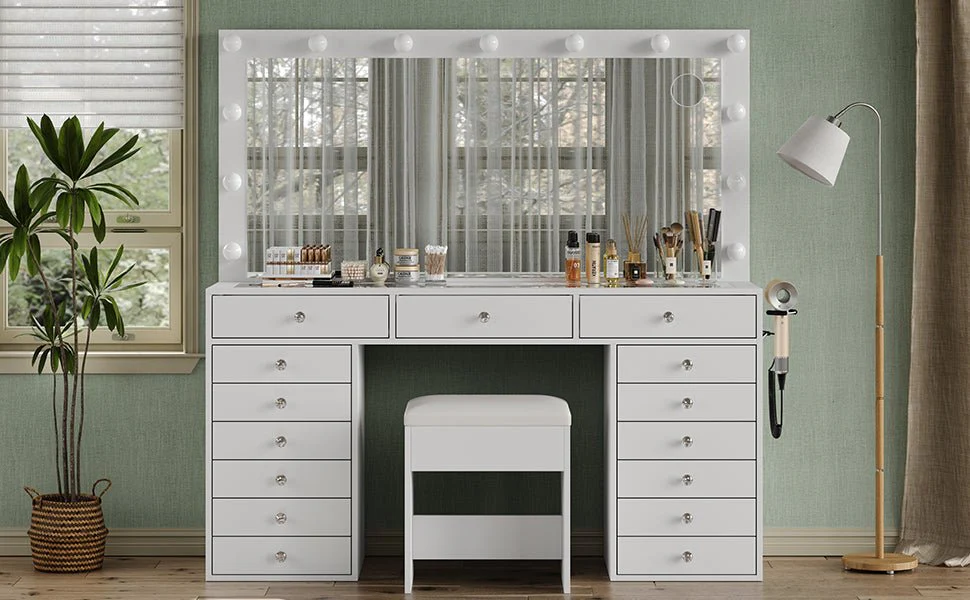 Makeup Vanity desk with LED Mirror, 15 Drawers - Image 11