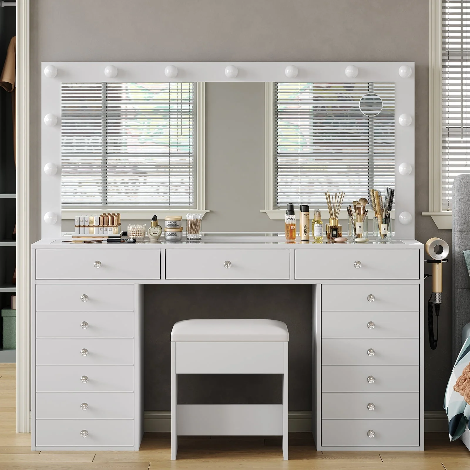 Makeup Vanity desk with LED Mirror, 15 Drawers - Image 12